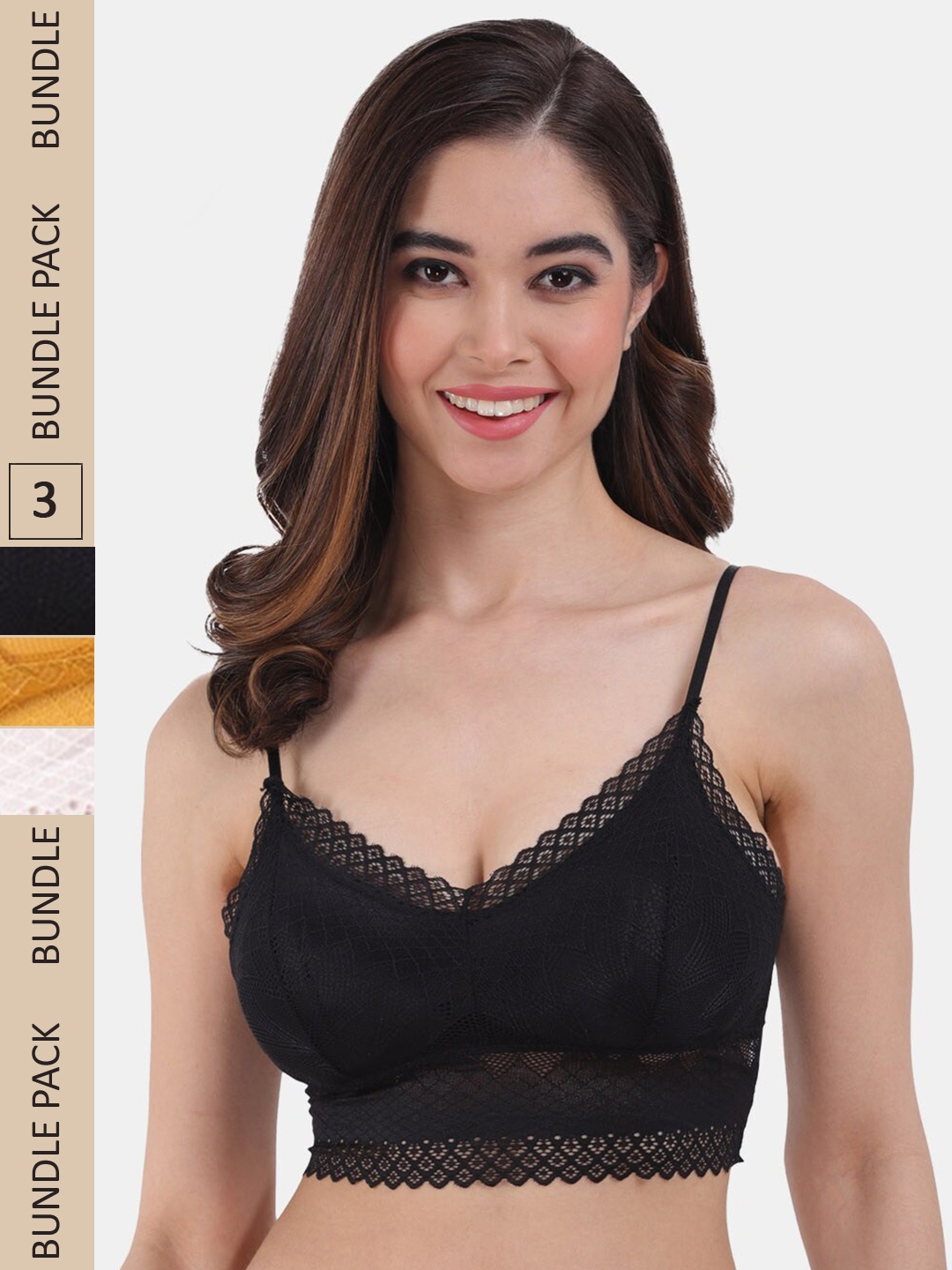 

Amour Secret Pack Of 3 Lightly Padded Seamless Bralette Bra PD601_Blk_Wht_Ylw, White