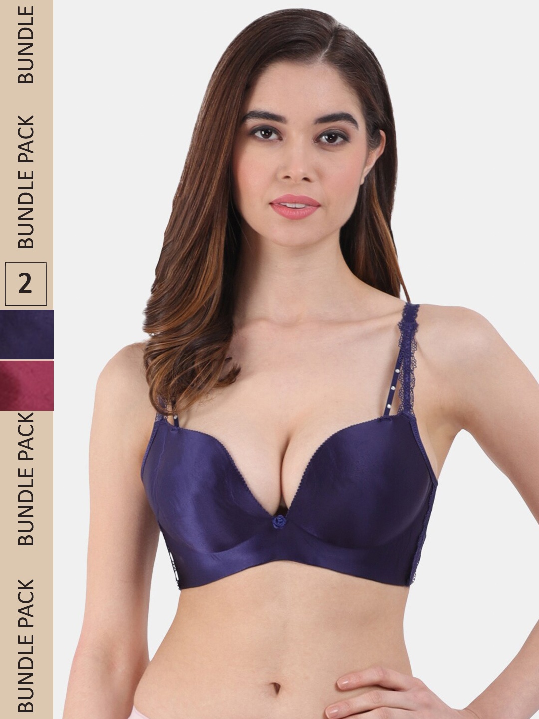 

Amour Secret Pack Of 2 Heavily Padded Seamless Plunge Bra PD236N_Blu_Mrn, Blue