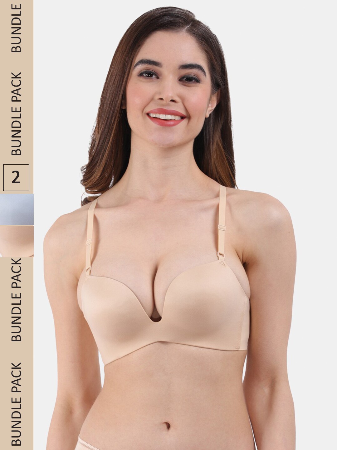 

Amour Secret Pack of 2 Lightly Padded All Day Comfort Seamless Push-up Bra, Beige