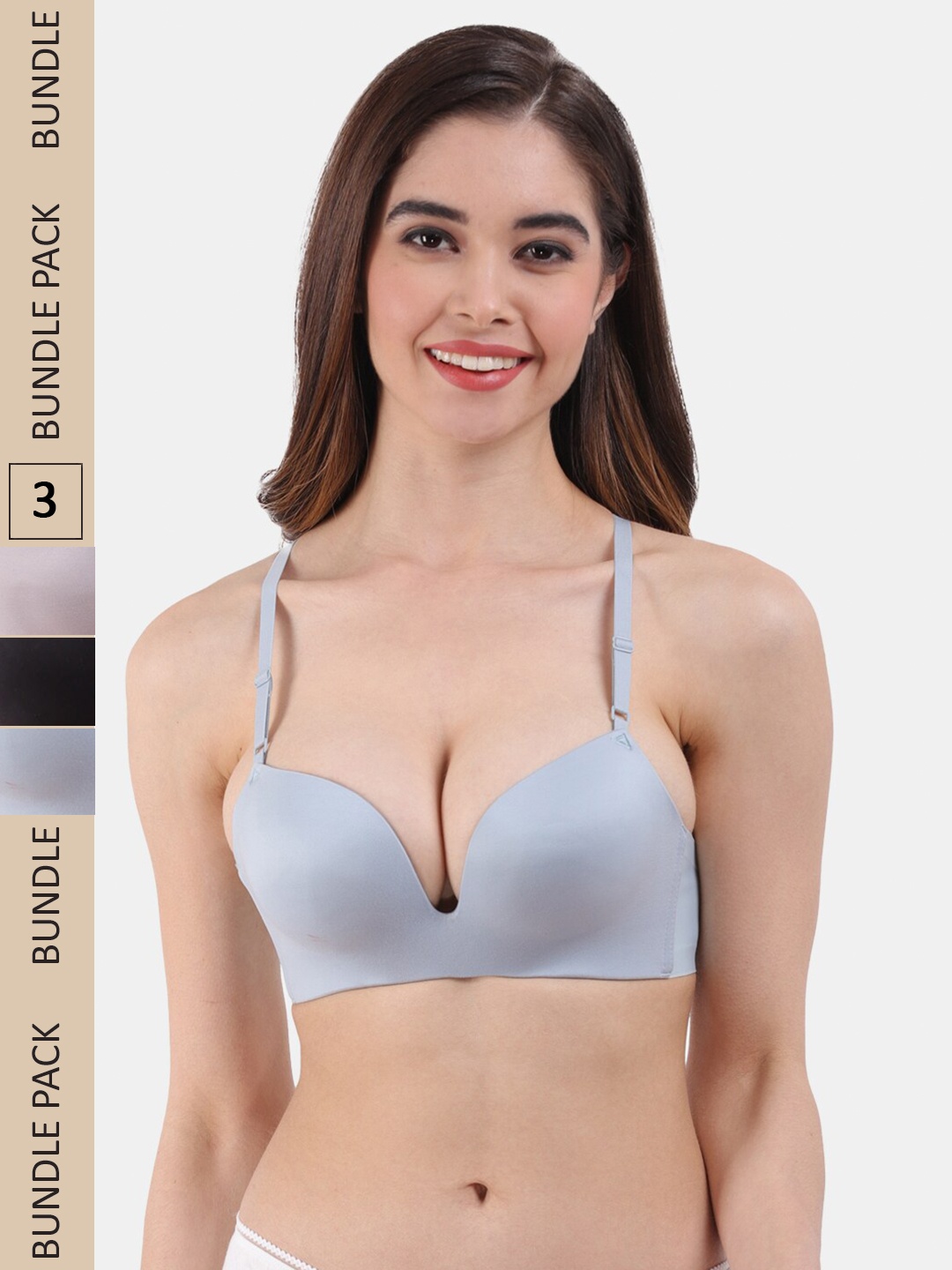 

Amour Secret Pack of 3 Lightly Padded All Day Comfort Seamless Push-up Bra, Black