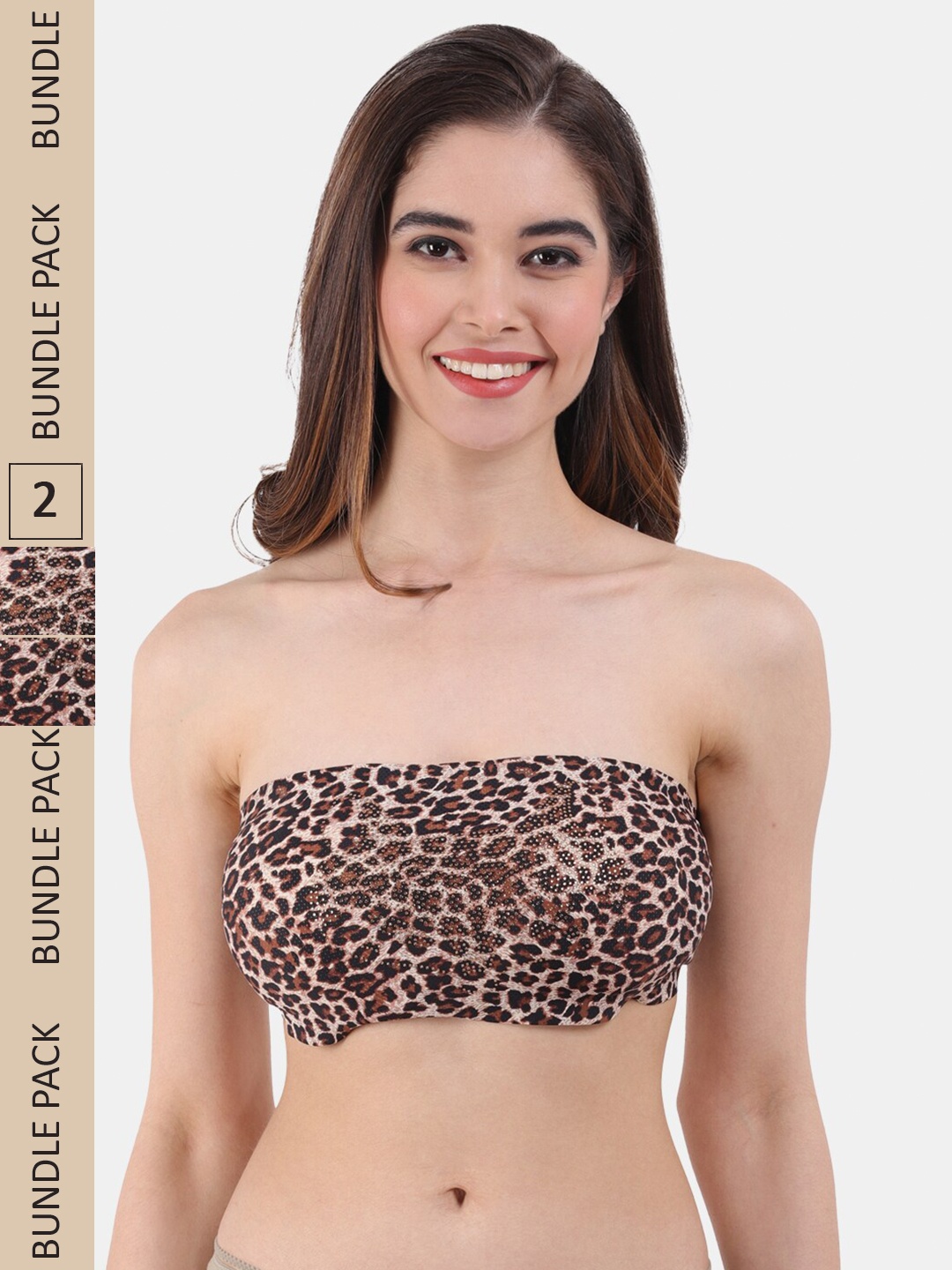

Amour Secret Pack of 2 Padded All Day Comfort Animal Printed Bandeau Bra, Peach
