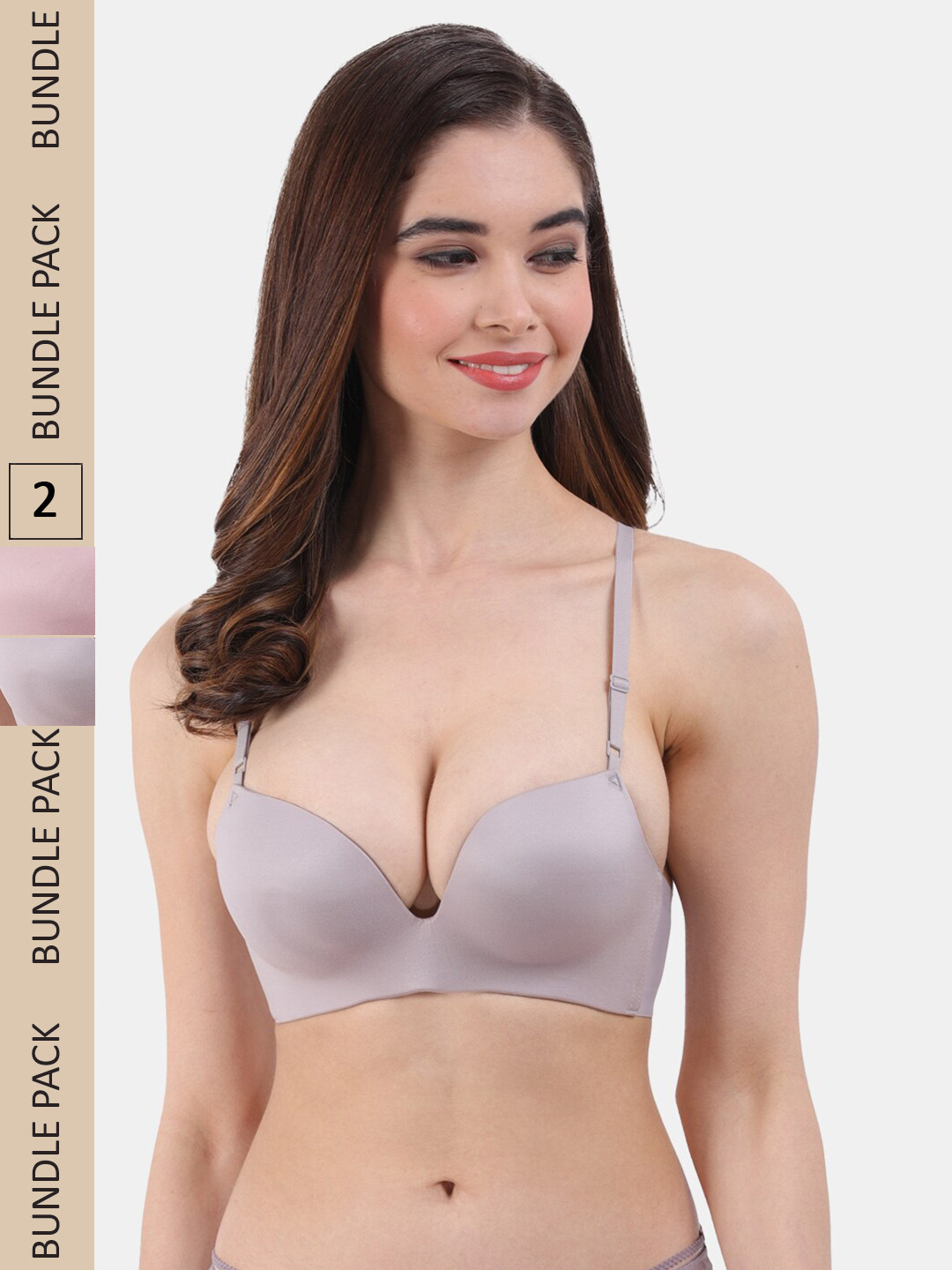 

Amour Secret Pack of 2 Lightly Padded All Day Comfort Seamless Push-up Bra, Grey