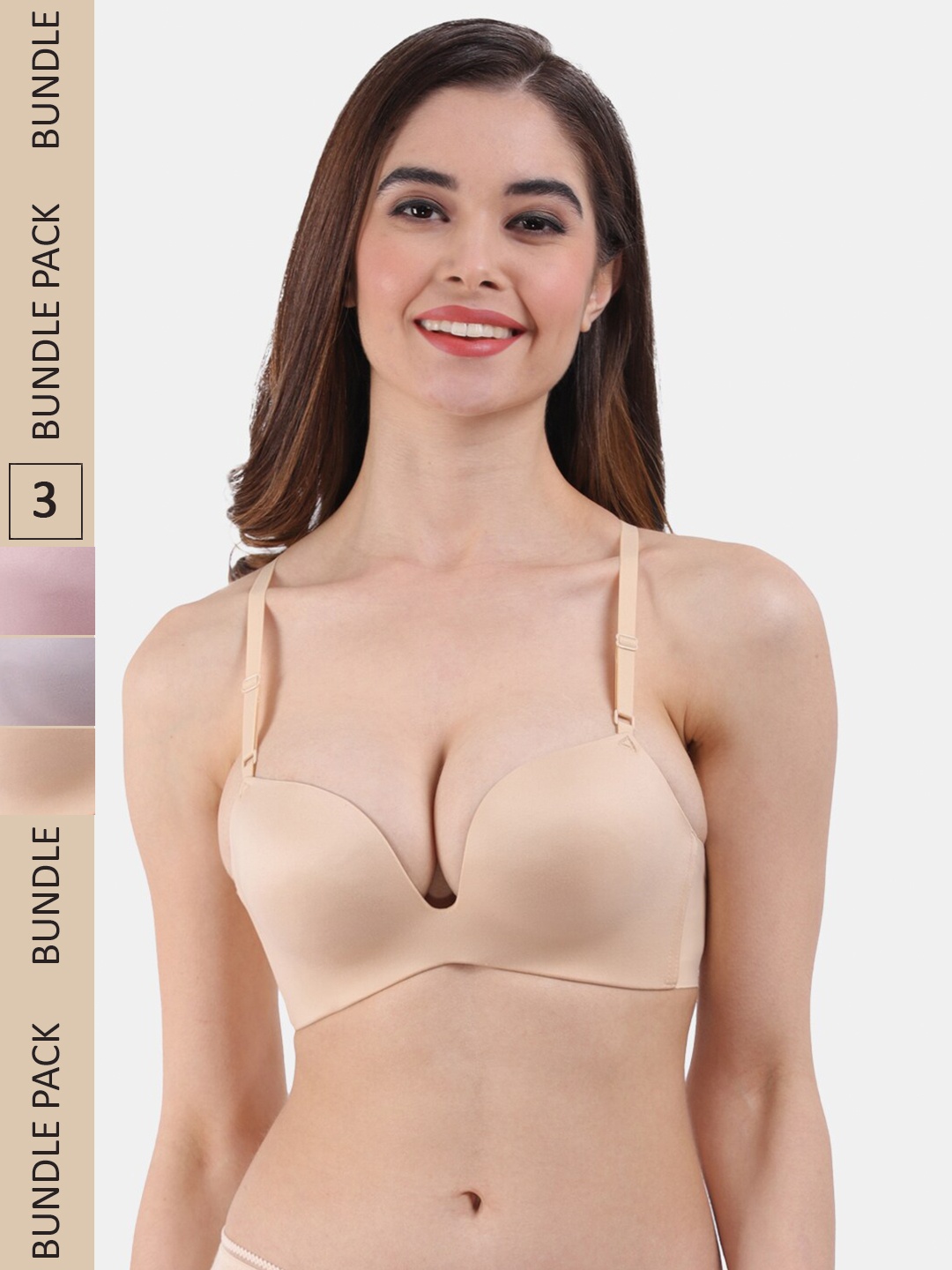 

Amour Secret Pack of 3 Lightly Padded All Day Comfort Seamless Push-up Bra, Grey