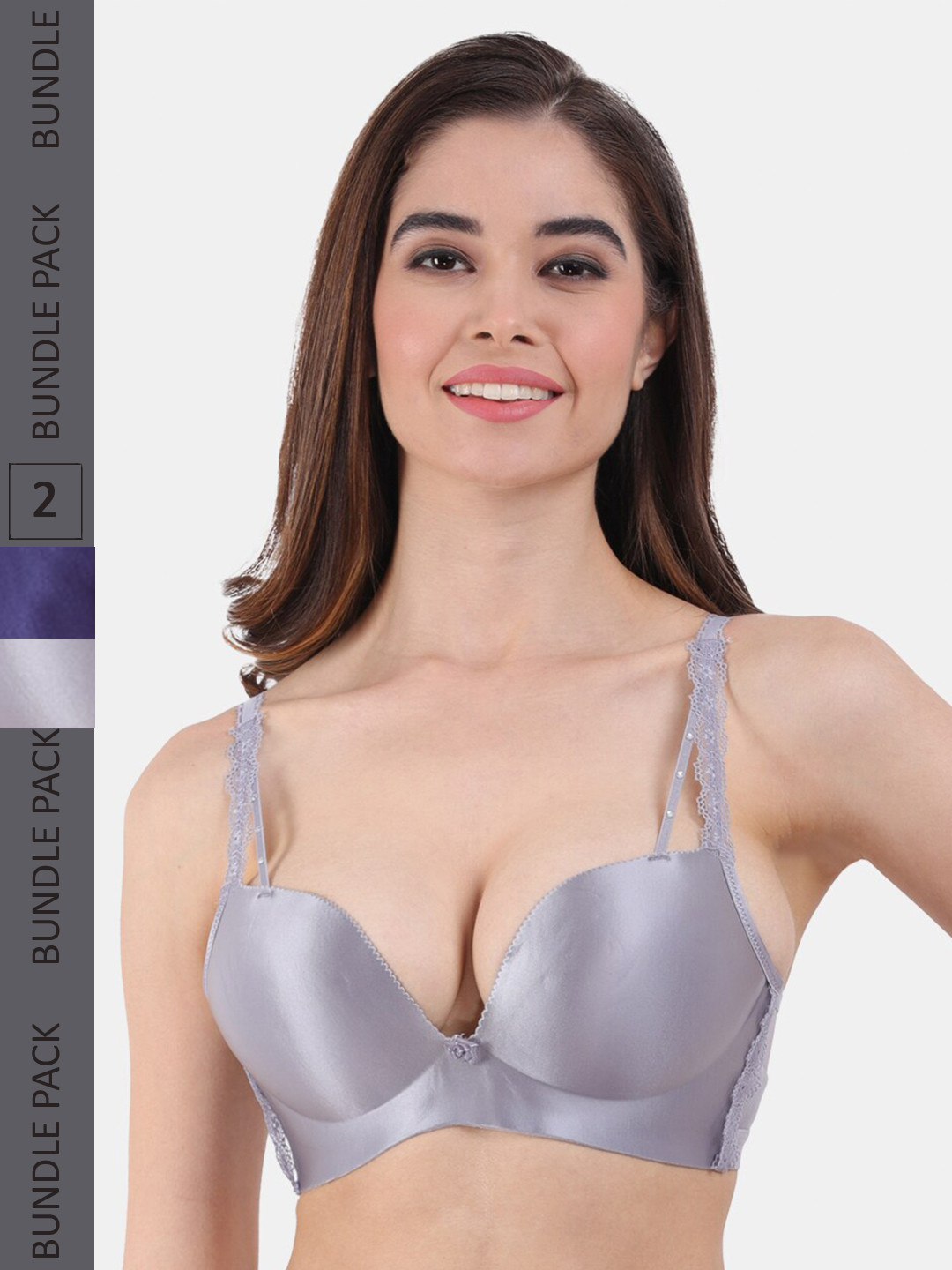 

Amour Secret Pack Of 2 Heavily Padded All Day Comfort Seamless Plunge Bra, Grey