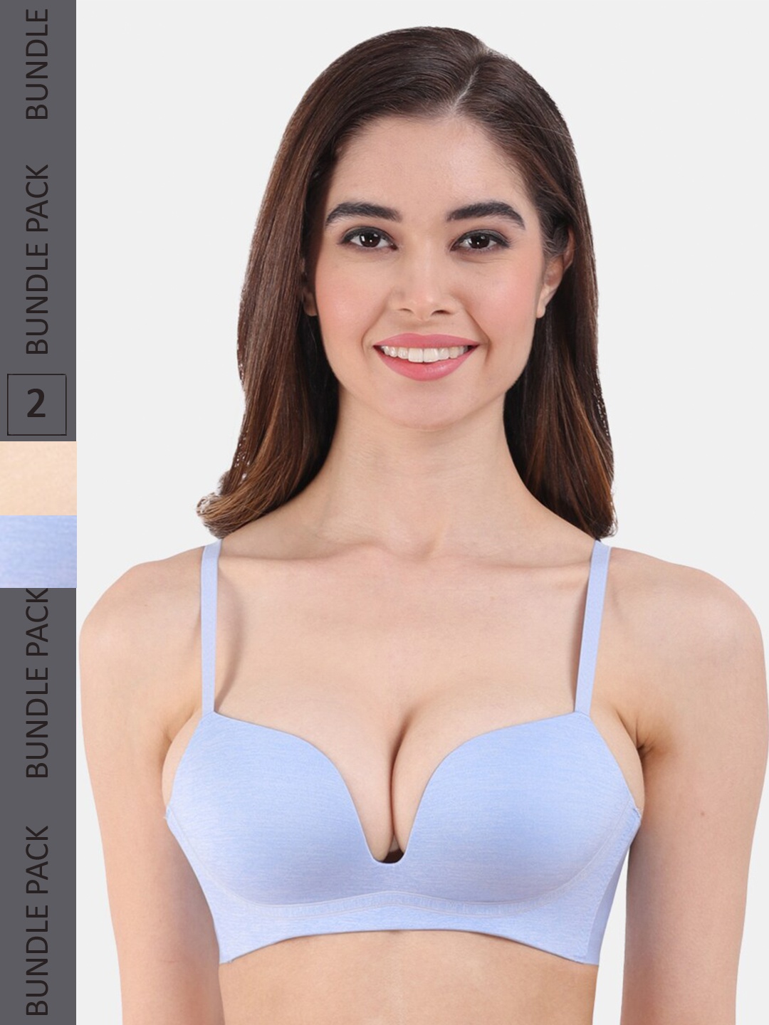

Amour Secret Pack Of 2 Lightly Padded Seamless Plunge Bra PD2018_Skn_Sblu-Skin, Nude