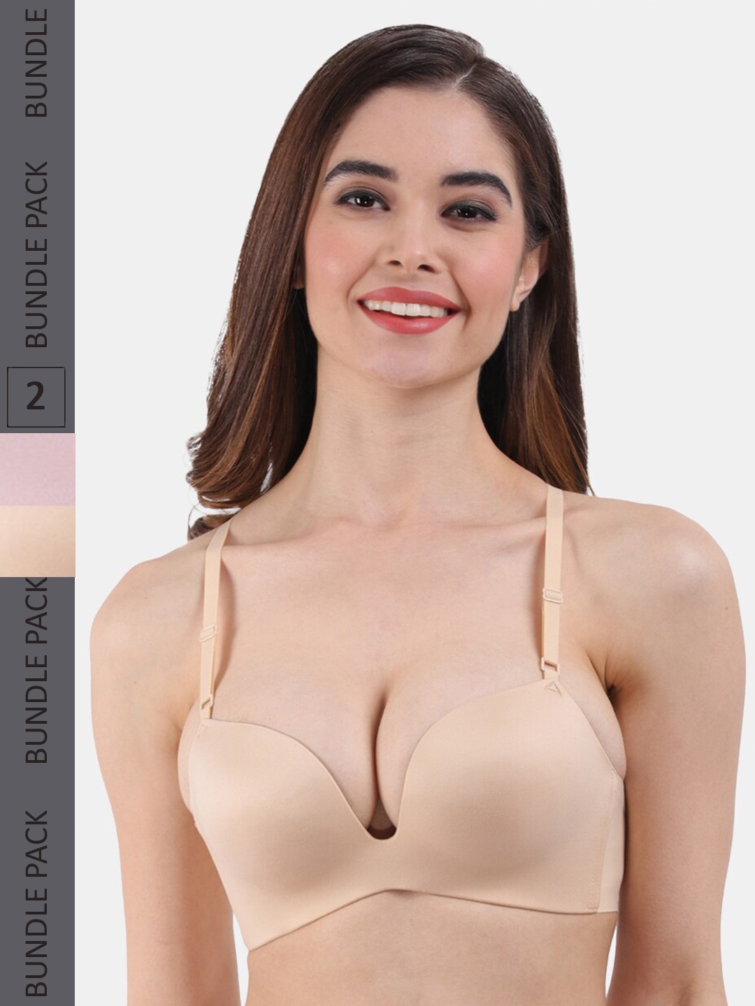

Amour Secret Pack Of 2 Lightly Padded Seamless Push-up Bra PD2016_Rbn_Skn, Pink