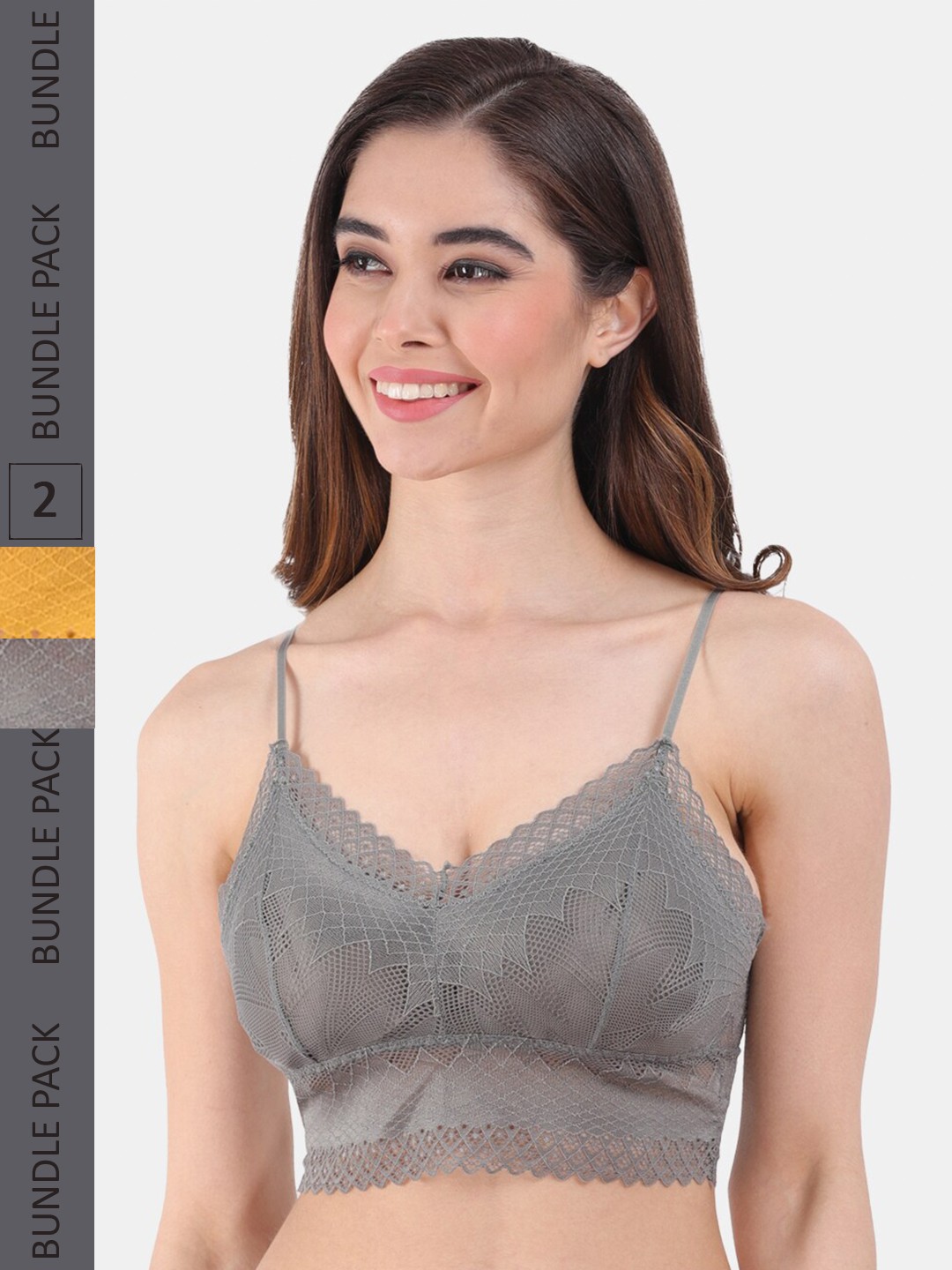 

Amour Secret Pack Of 2 Lightly Padded Seamless Bralette Bra PD601_Grn_Ylw, Green