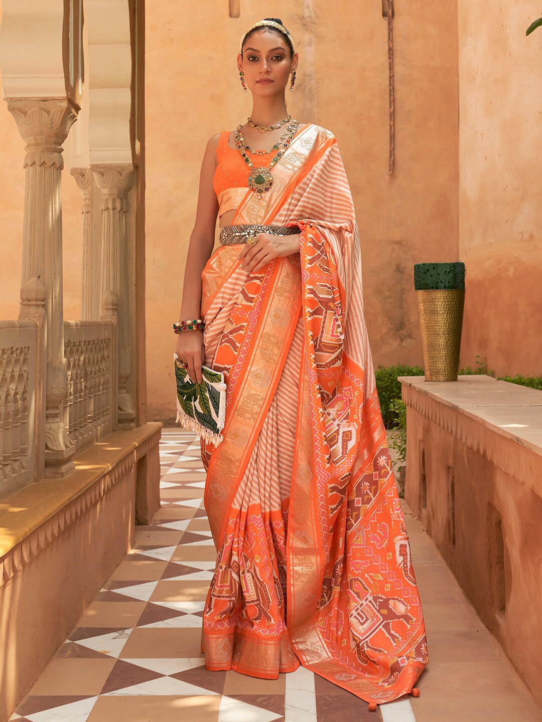 

Anouk Leheriya Printed Patola Saree, Orange