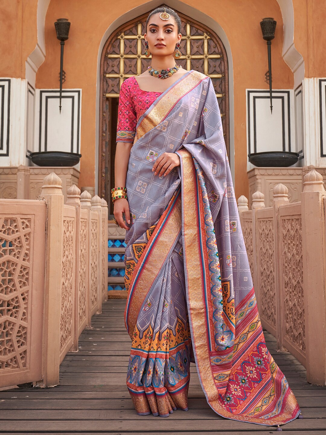 Anouk Ethnic Motifs Printed Patola Saree, Lavender