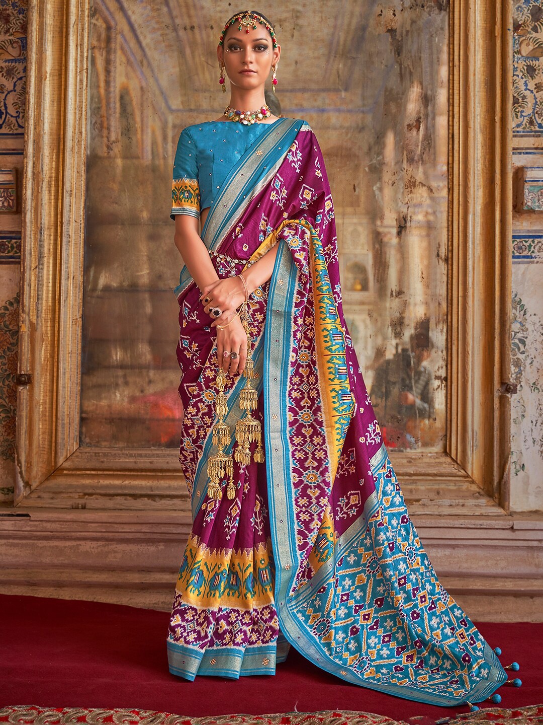 

Anouk Ethnic Motifs Printed Silk Blend Pochampally Saree, Magenta