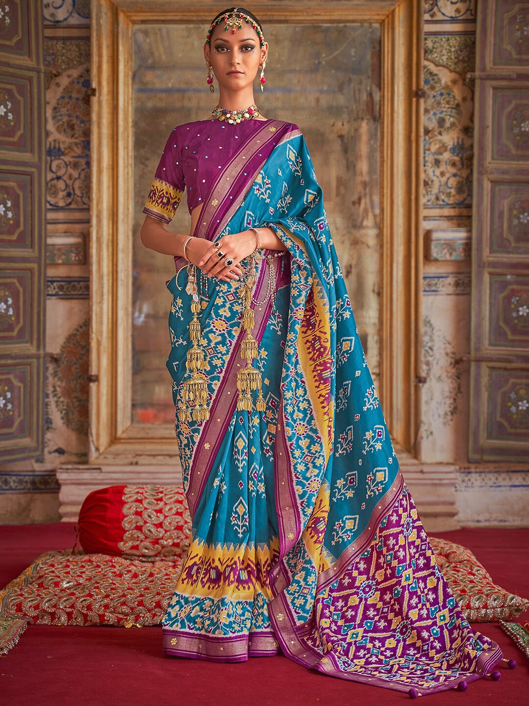 

Anouk Ethnic Motifs Silk Blend Pochampally Saree, Blue