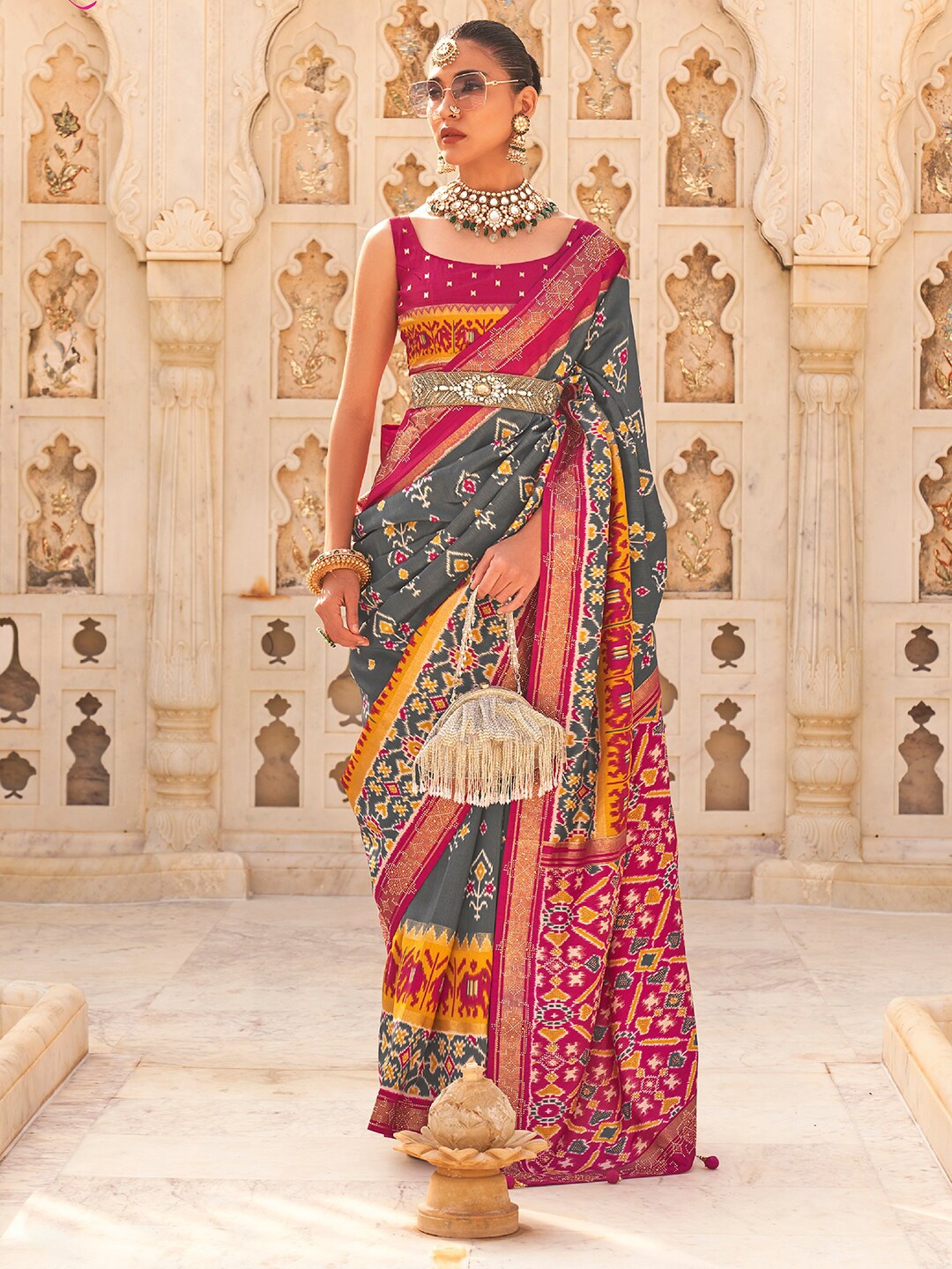 

Anouk Ethnic Motifs Printed Zari Patola Saree, Grey