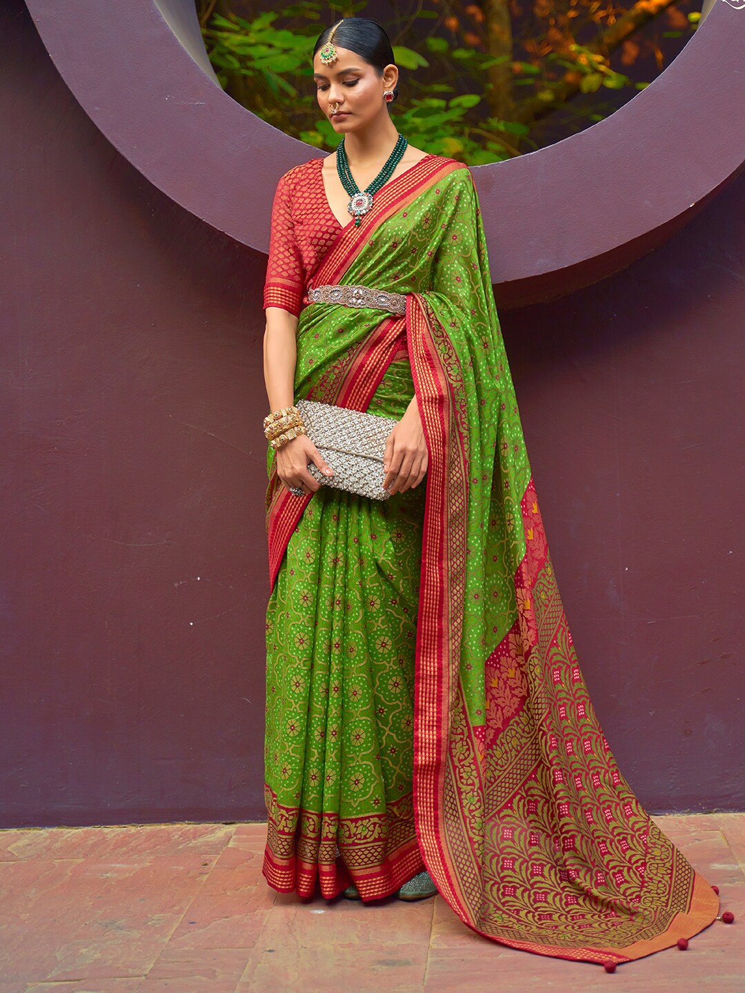 

Anouk Ethnic Motif Woven Brasso Saree, Green
