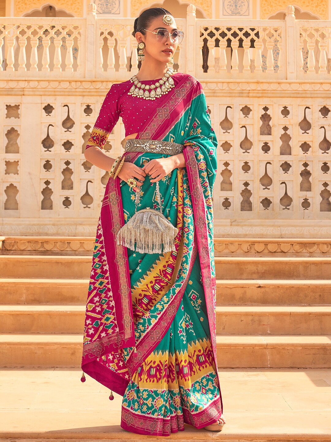 

Anouk Ethnic Motifs Printed Patola Saree, Blue
