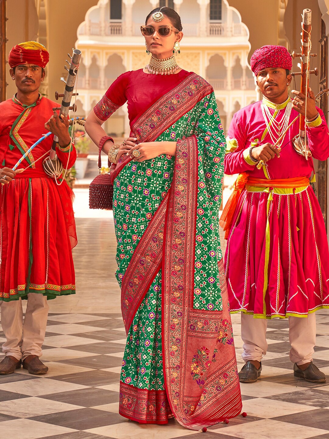 

Anouk Ethnic Motifs Silk Blend Banarasi Saree, Green