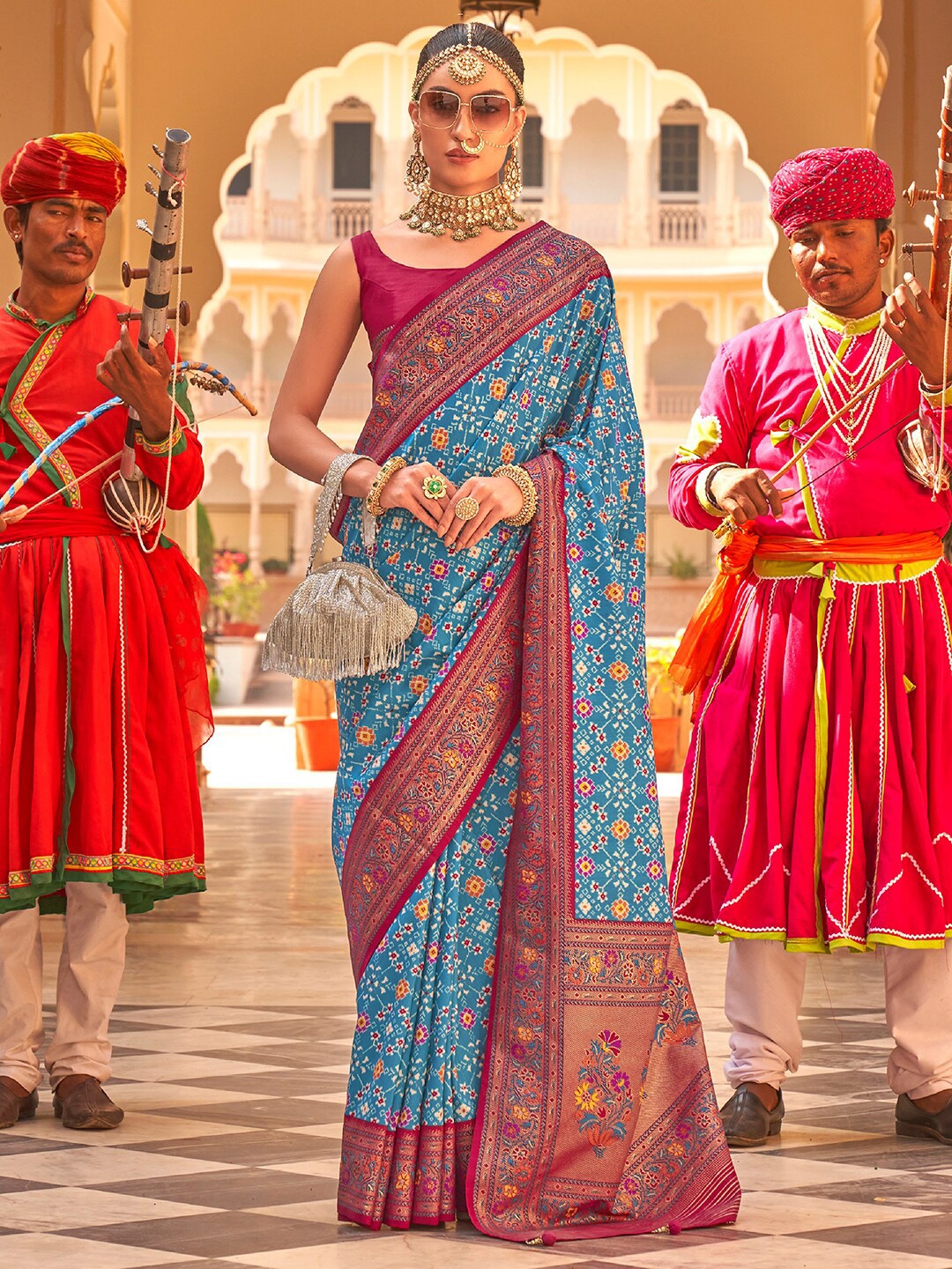Anouk Floral Woven Design Banarasi Saree, Blue