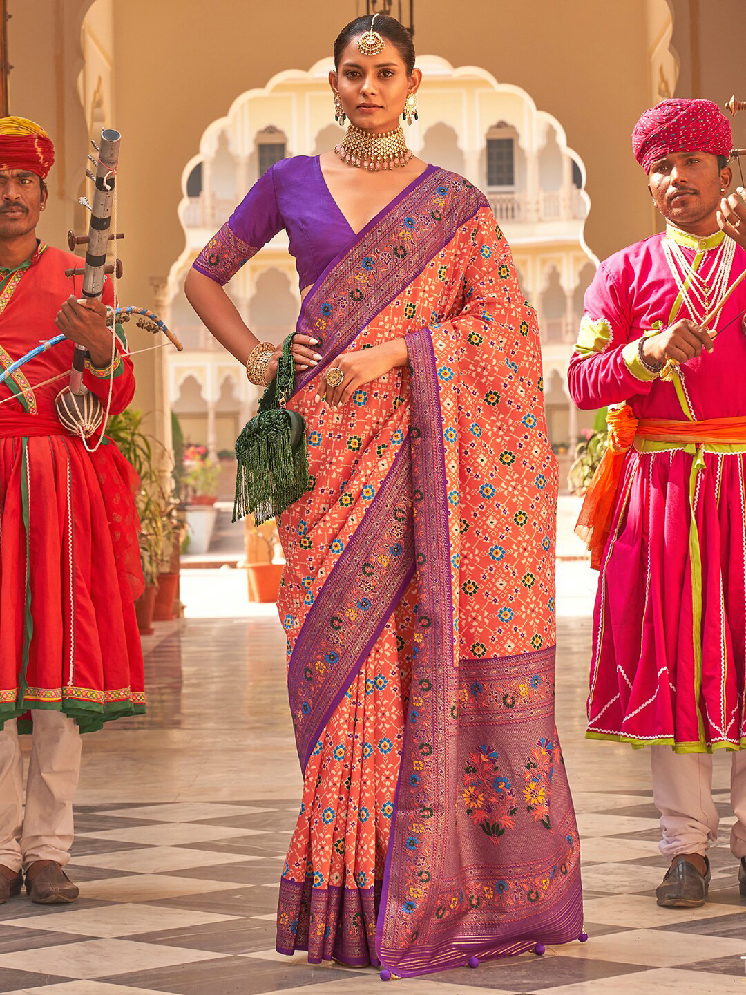 

Anouk Ethnic Motifs Printed Banarasi Saree, Peach