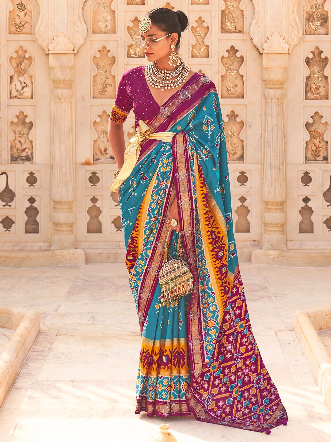 

Anouk Ethnic Motifs Printed Patola Saree, Blue