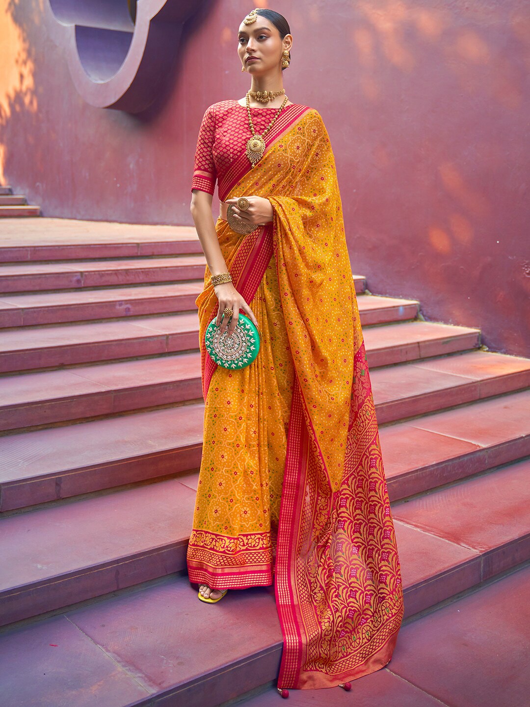 

Anouk Printed Bandhani Brasso Saree, Yellow