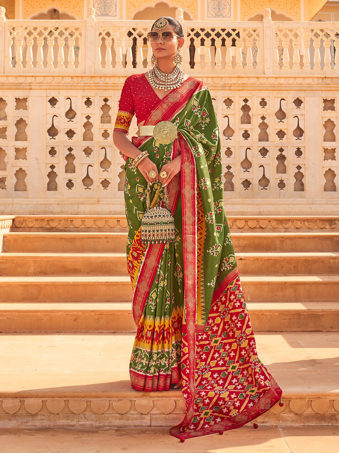 

Anouk Ethnic Motifs Zari Patola Saree, Green