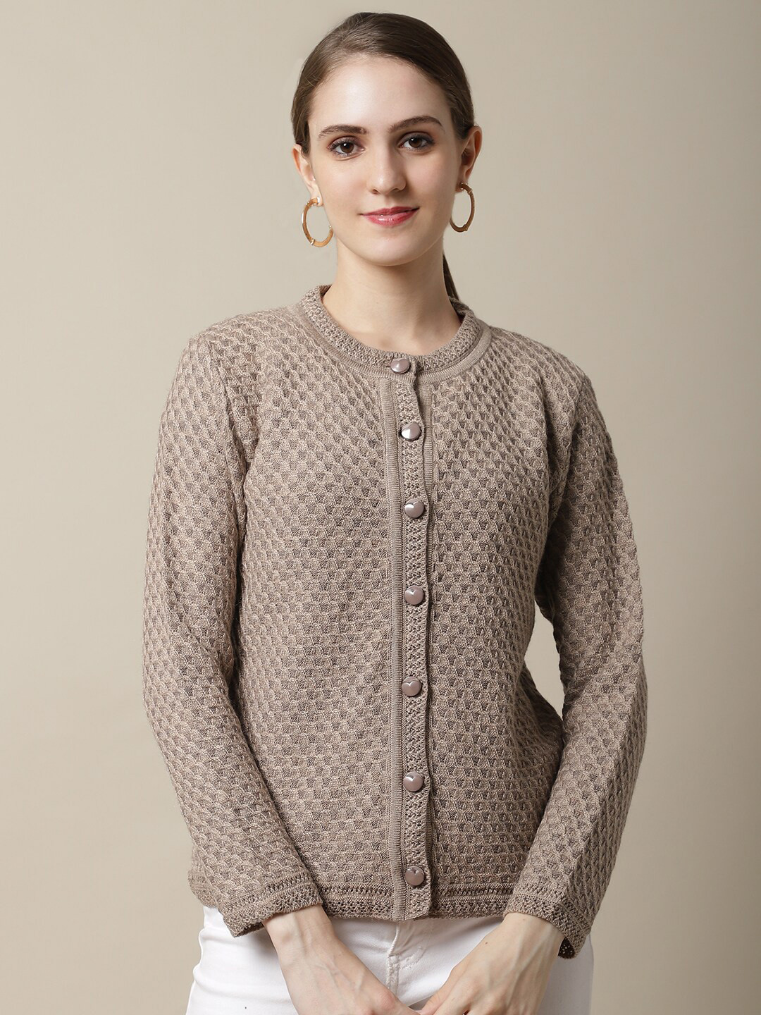 

Cantabil Women Acrylic Cable Knit Cardigan, Beige