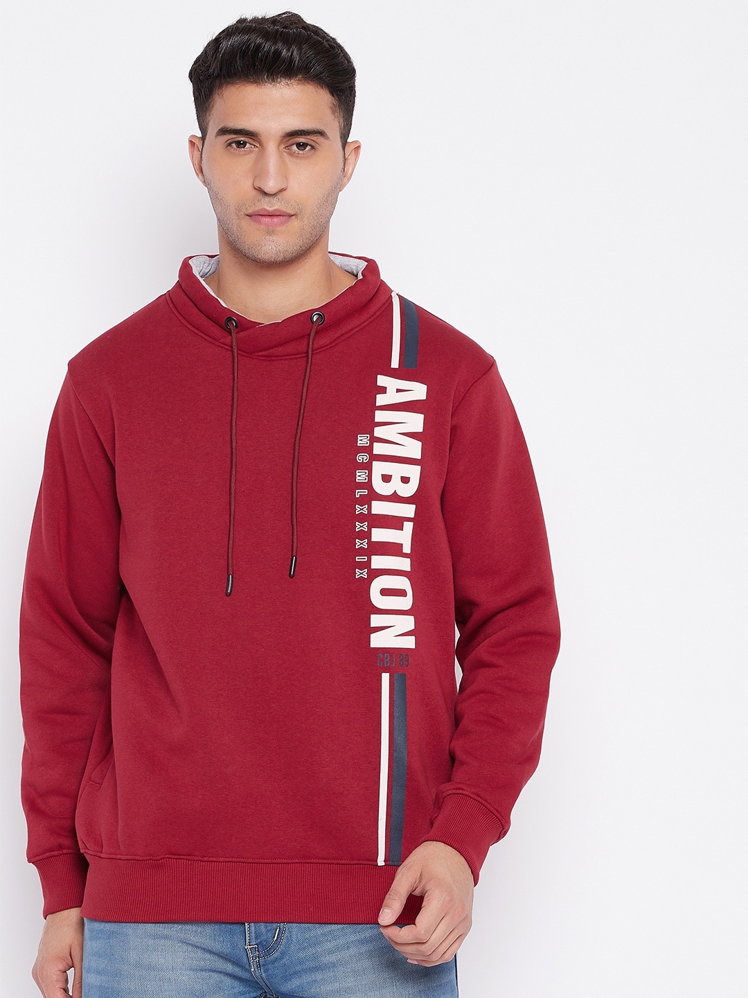 

Cantabil Men Printed Fleece Sweatshirt, Maroon