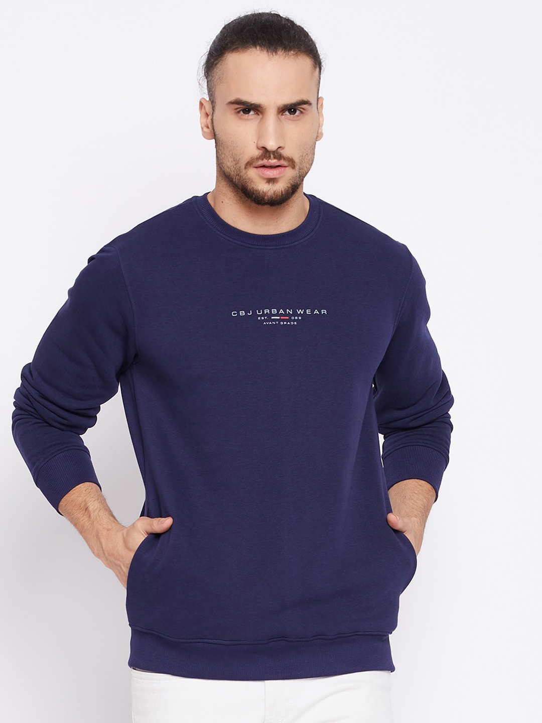 

Cantabil Round Neck Fleece Sweatshirt, Navy blue