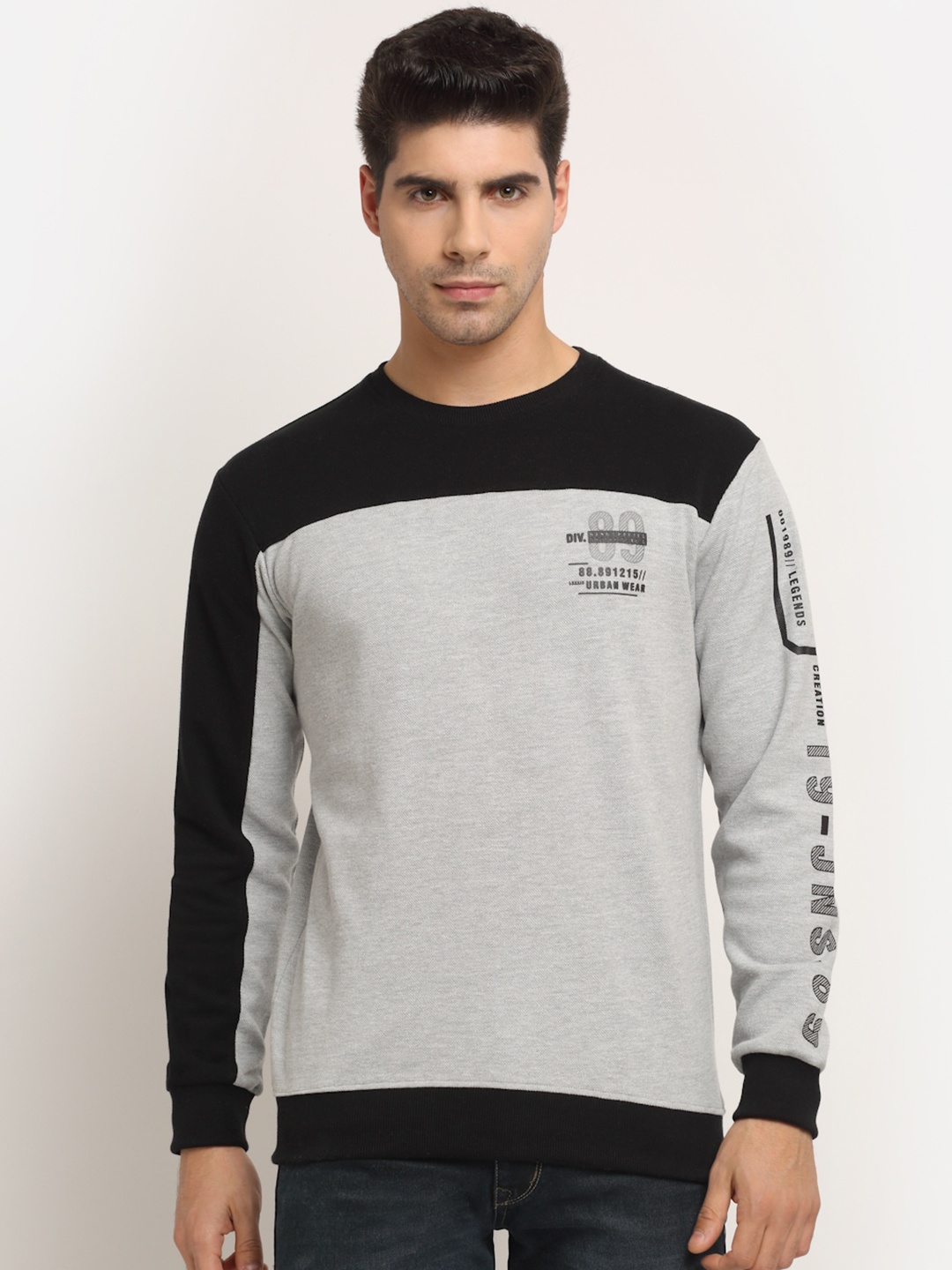 

Cantabil Colourblocked Fleece Sweatshirt, Grey melange