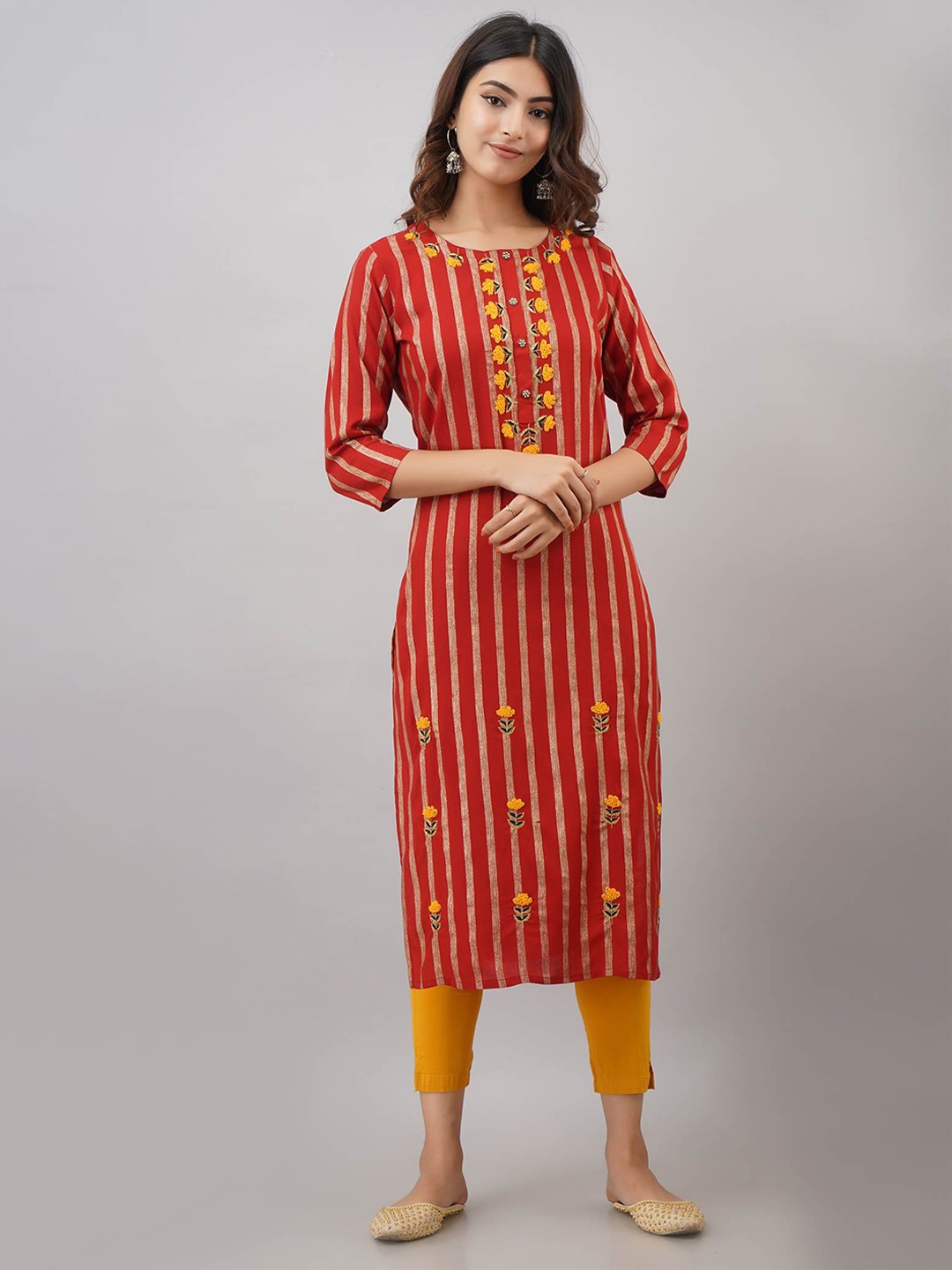 

Nehamta Women Rust Striped Kurta