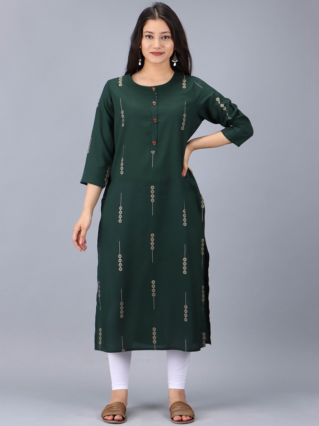 

Nehamta Ethnic Motifs Foil Printed Straight Kurta, Green