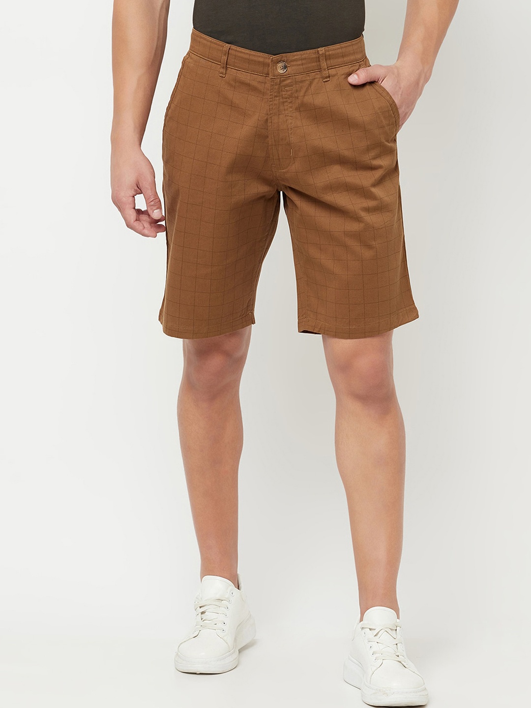 

Cantabil Men Checked Mid-Rise Cotton Shorts, Brown