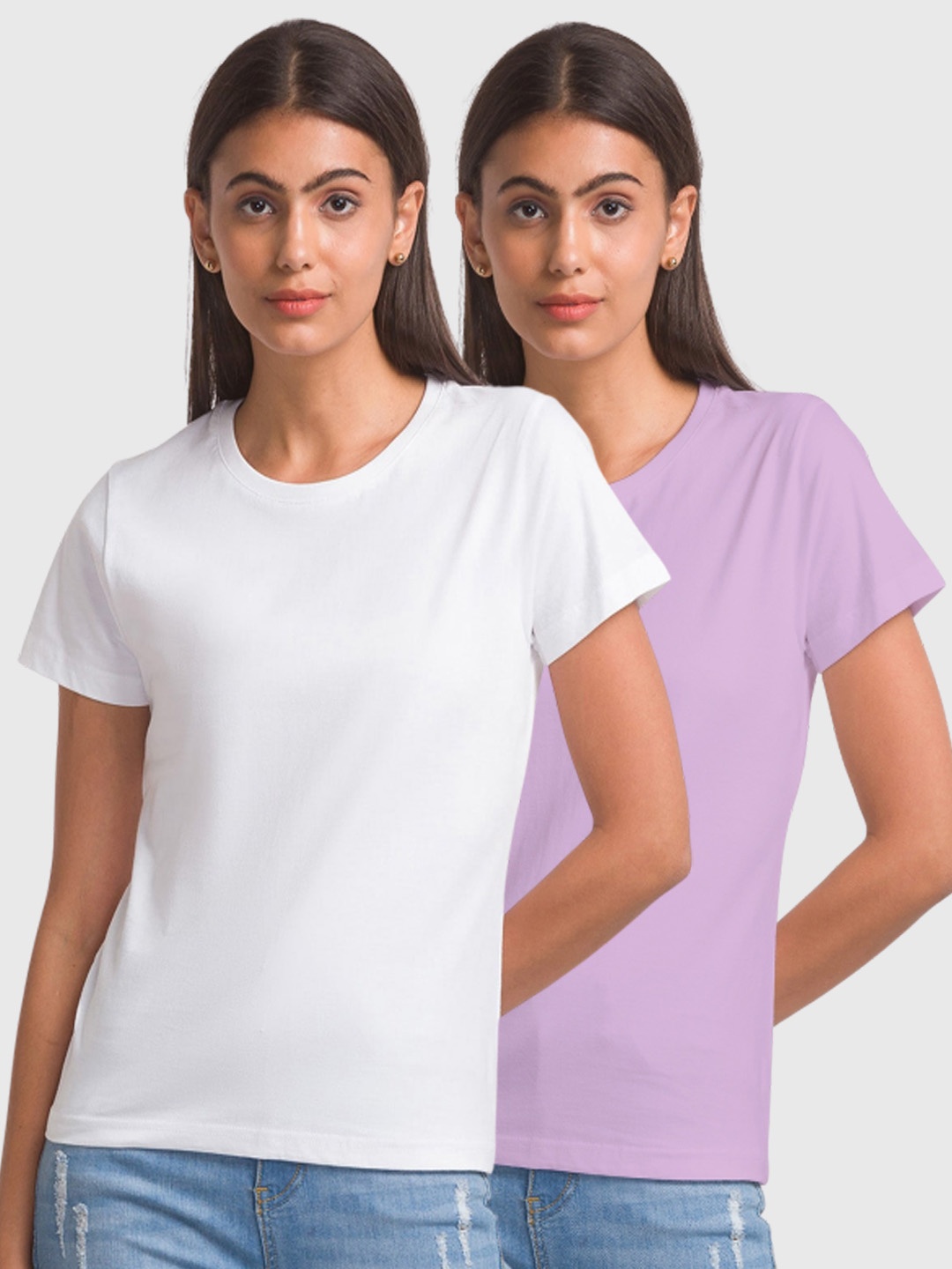 

NOIRA Pack Of 2 Round Neck Cotton T-shirt, White