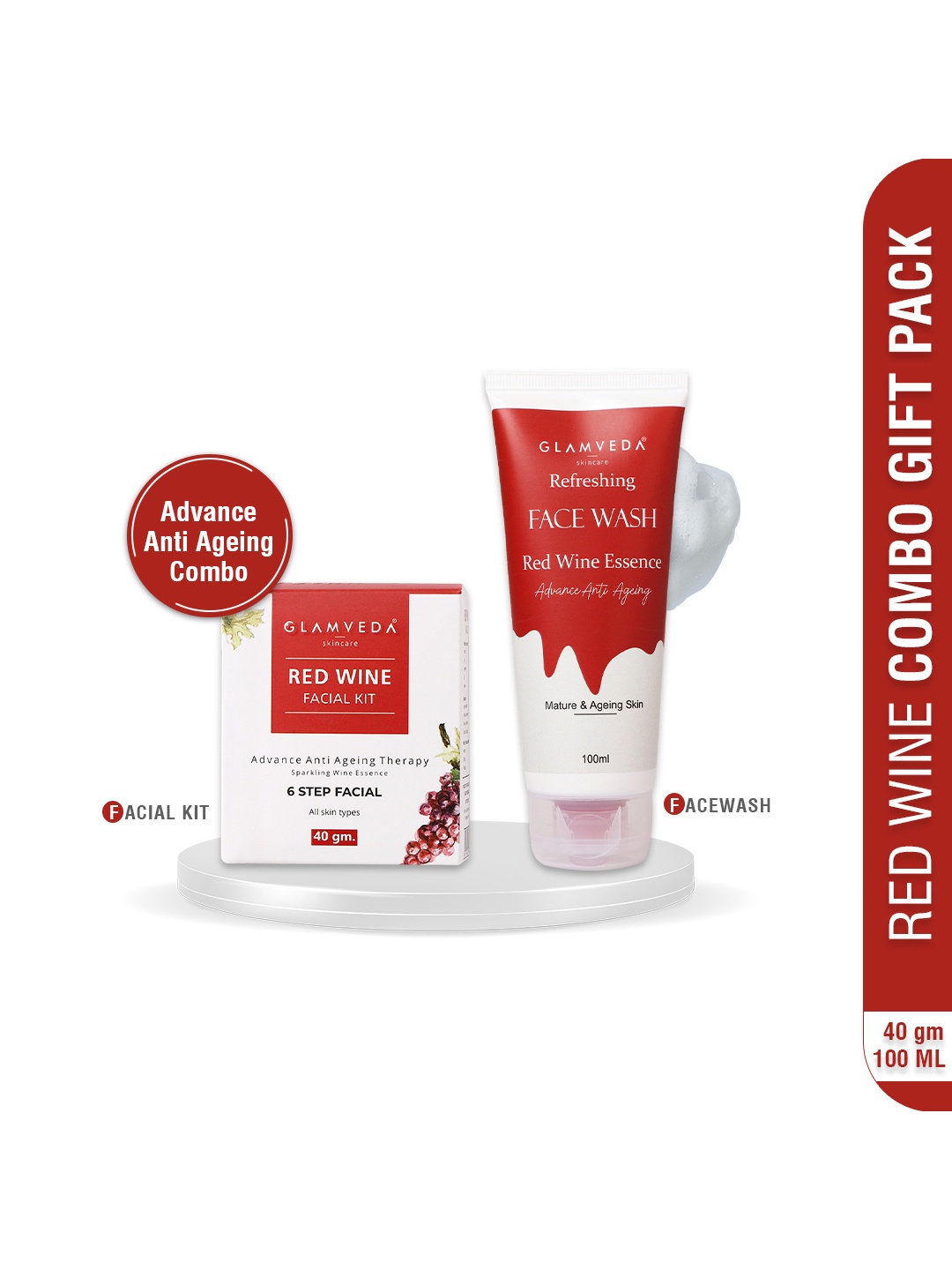 

GLAMVEDA Set Of 2 Watermelon & Collagen Red Wine Advance Anti Ageing Face Wash & & Face Peel Off With 6-Step Facial Kit, White