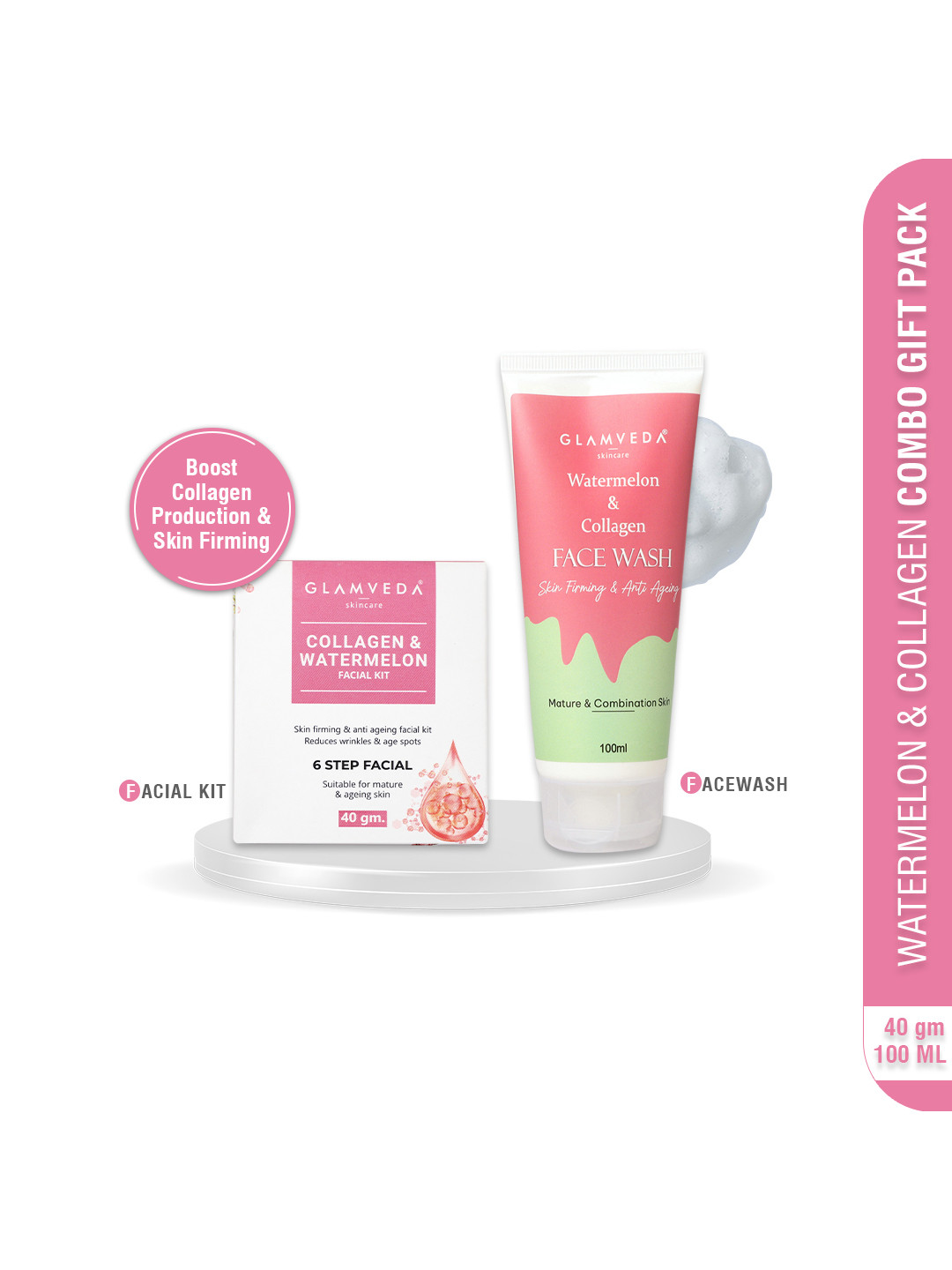 

GLAMVEDA Set Of 2 Watermelon & Collagen Face Wash 100 ml & Facial Kit 40 gm, White