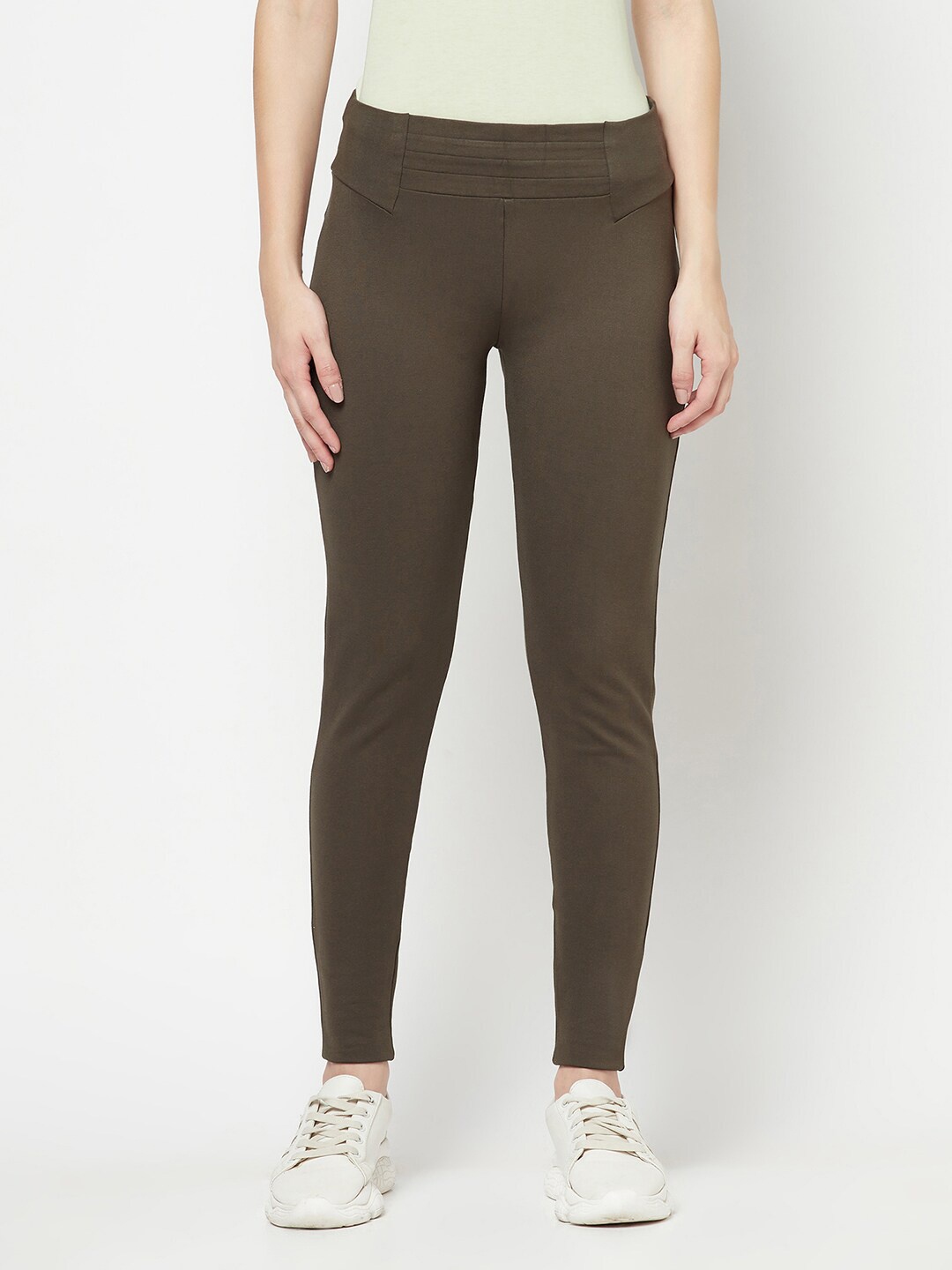 

Cantabil Women Cotton Slim-Fit Slip-On Jeggings, Olive