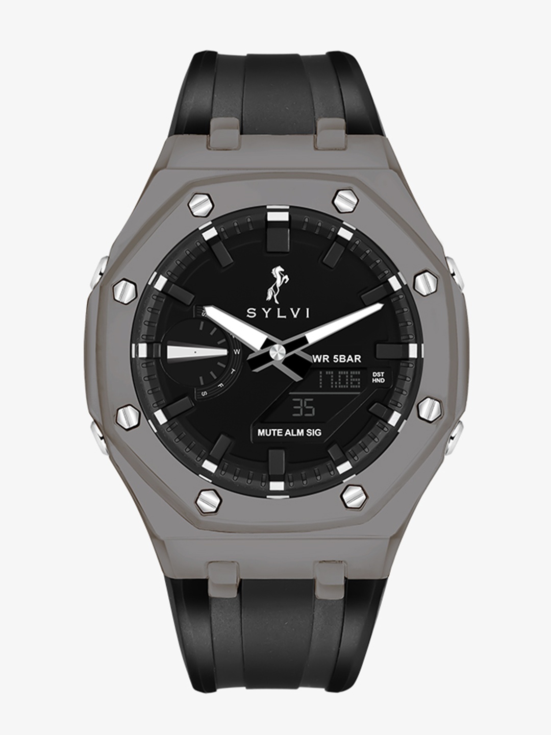 

Sylvi Men Round Dial & Analogue and Digital Multi Function Watch- 101-grey, Black