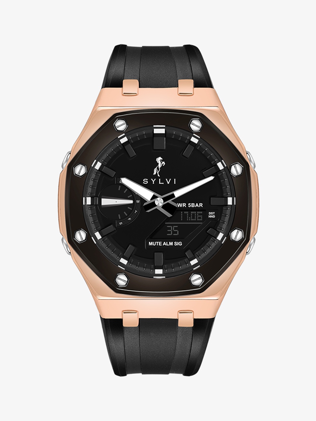 

Sylvi Men Dial & Straps Analogue and Digital Multi Function Watch 101-Gold-Black