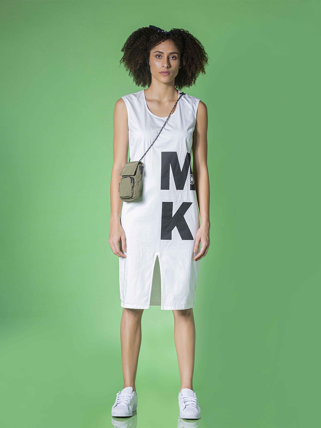 

MKOAL Sheath Midi Cotton Dress, White