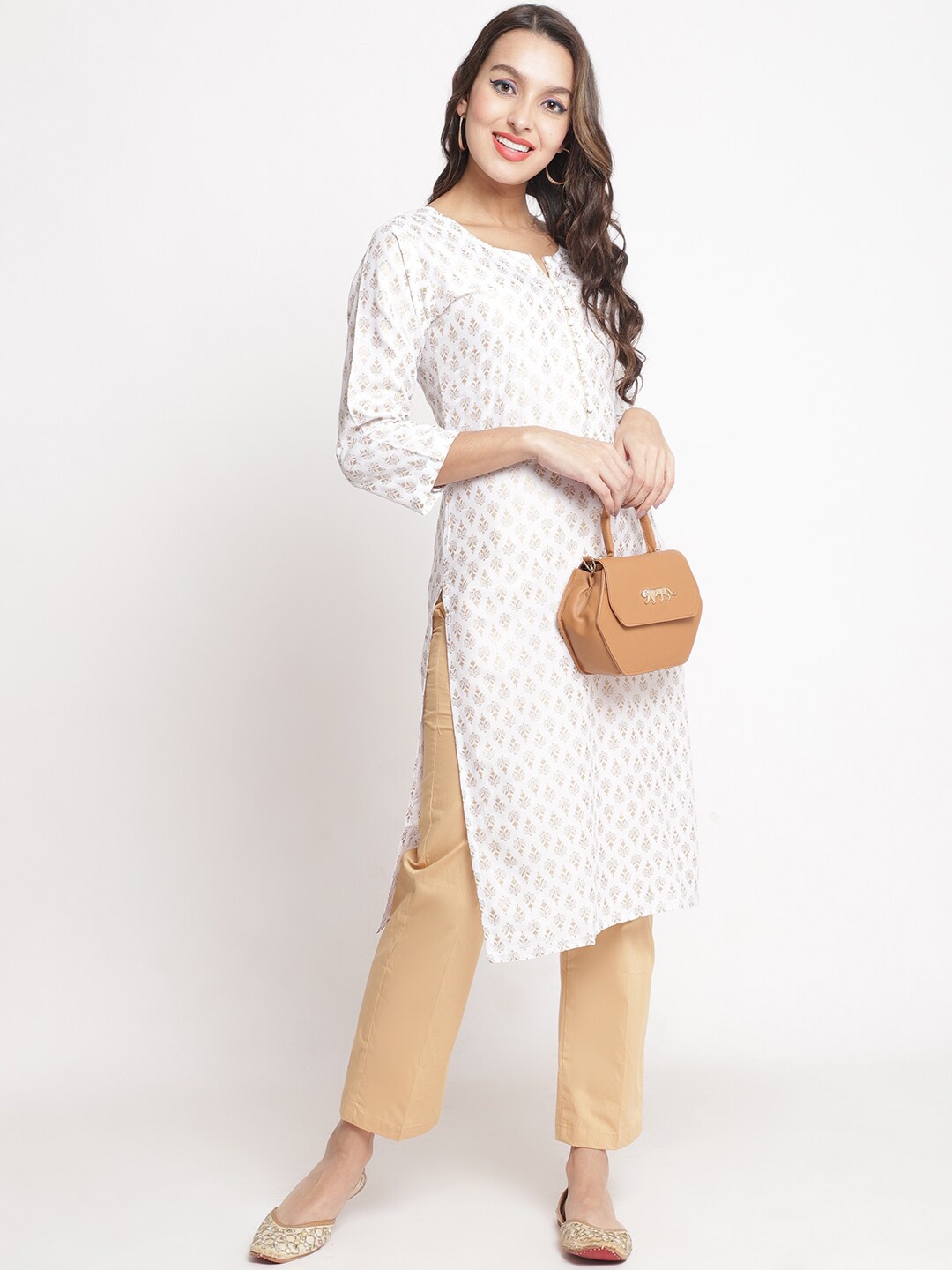 

Jinfo Notch Neck Ethnic Motifs Printed Straight Kurta, White