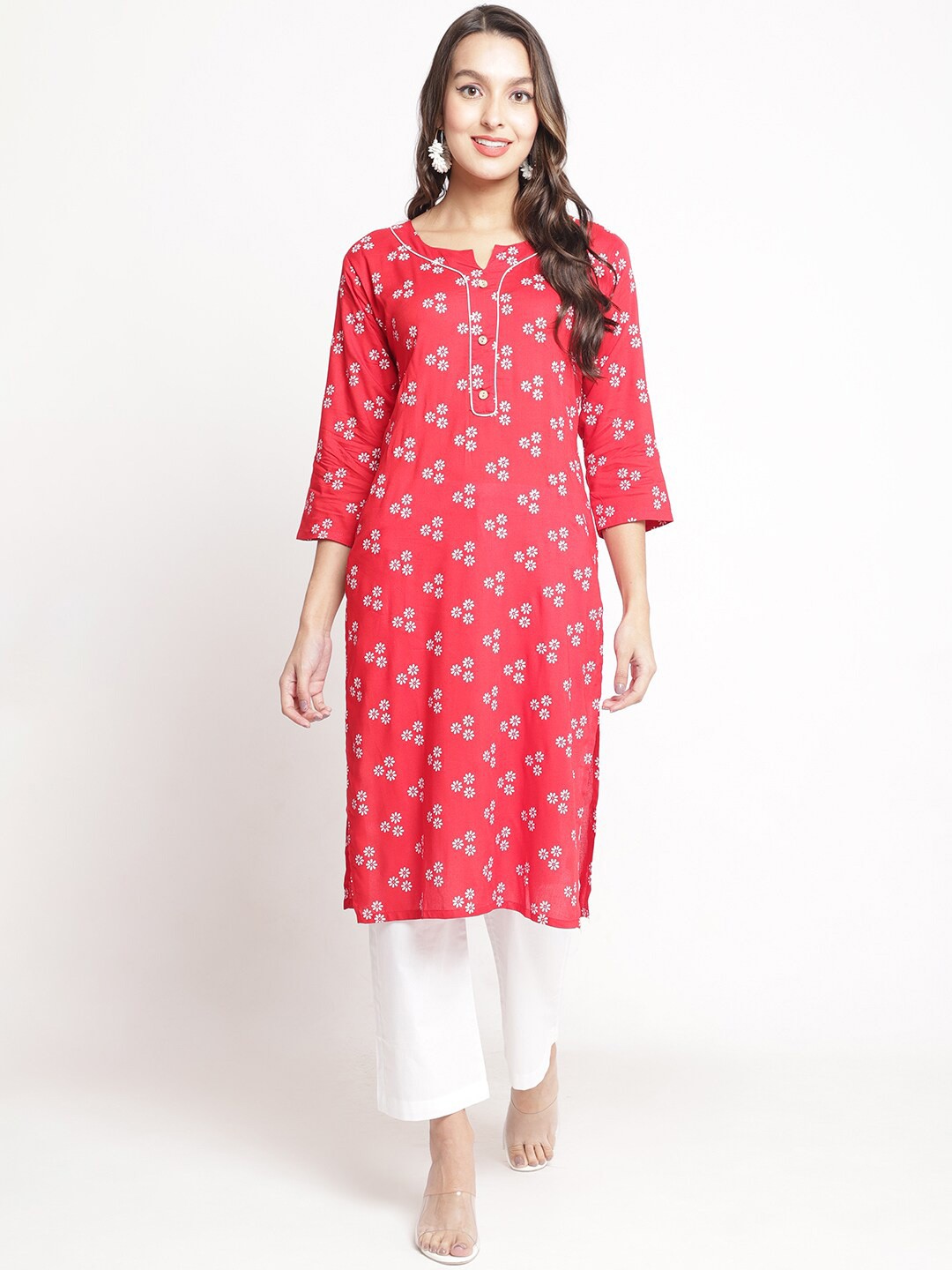 

Jinfo Women Floral Printed Kurta, Red