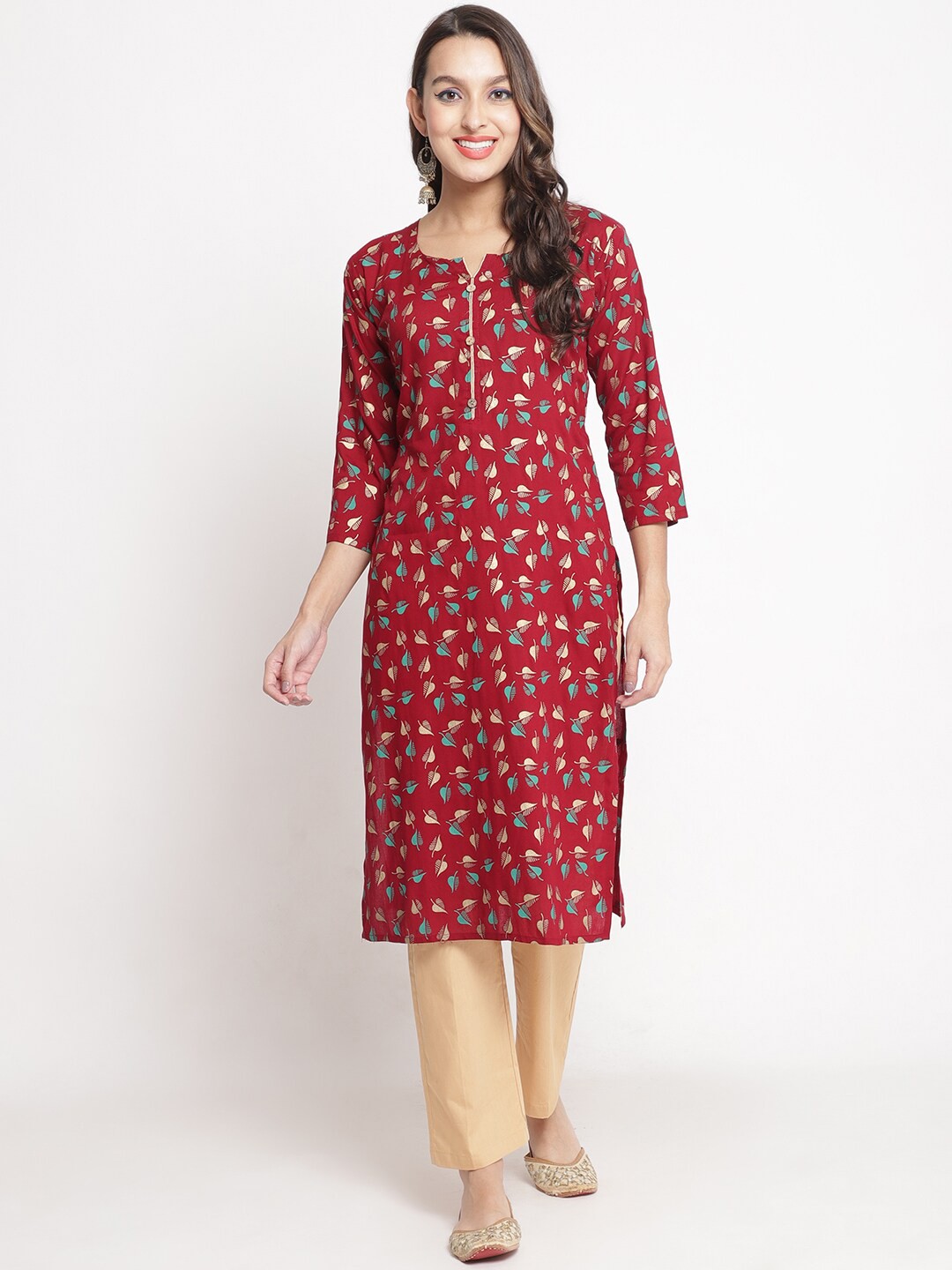 

Jinfo Women Maroon Floral Printed Kurta
