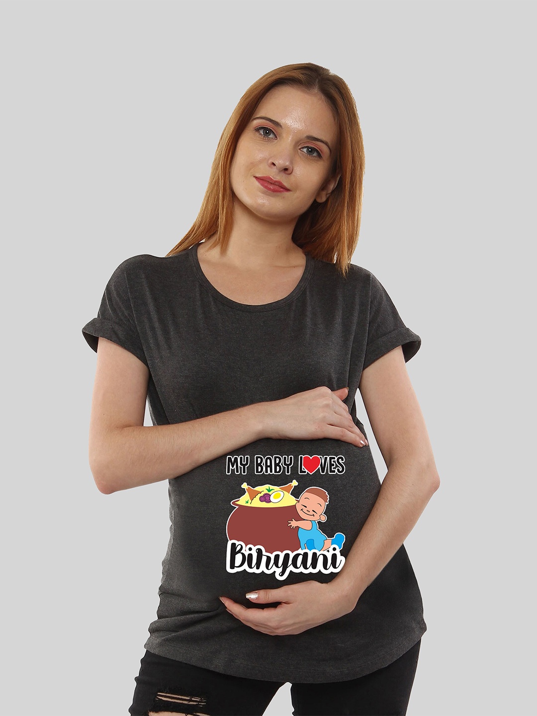 

SillyBoom Typography Printed Extended Sleeves Cotton Maternity T-shirt, Charcoal