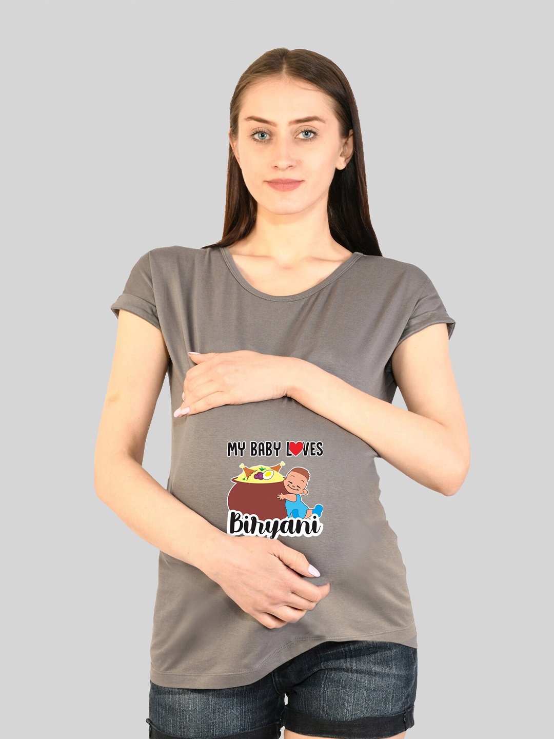 

SillyBoom Maternity Graphic Printed Cotton T-shirt, Grey