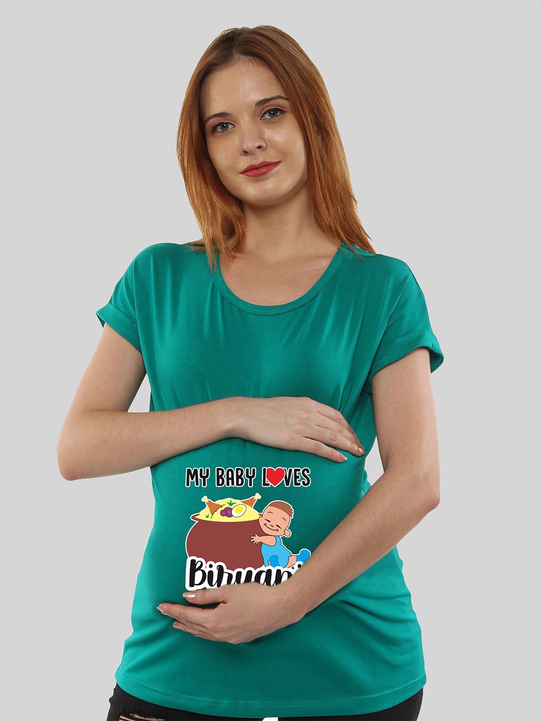 

SillyBoom Graphic Printed Cotton Dolman Sleeves Maternity T-shirt, Teal