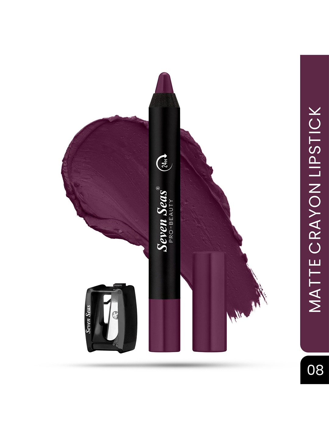 

Seven Seas Matte Mood Non Transfer 24Hrs Stay Crayon Lipstick 3.5 g - Grape Wine 08, Purple