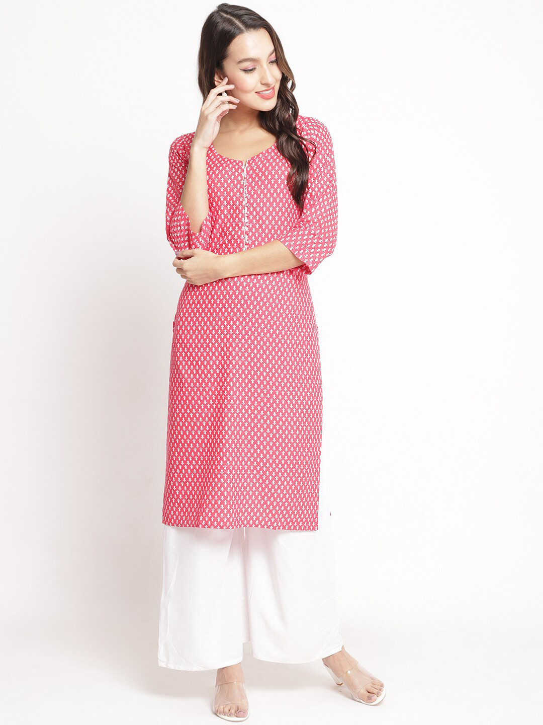 

Jinfo Ethnic Motifs Printed Straight Kurta With Palazzos, Pink