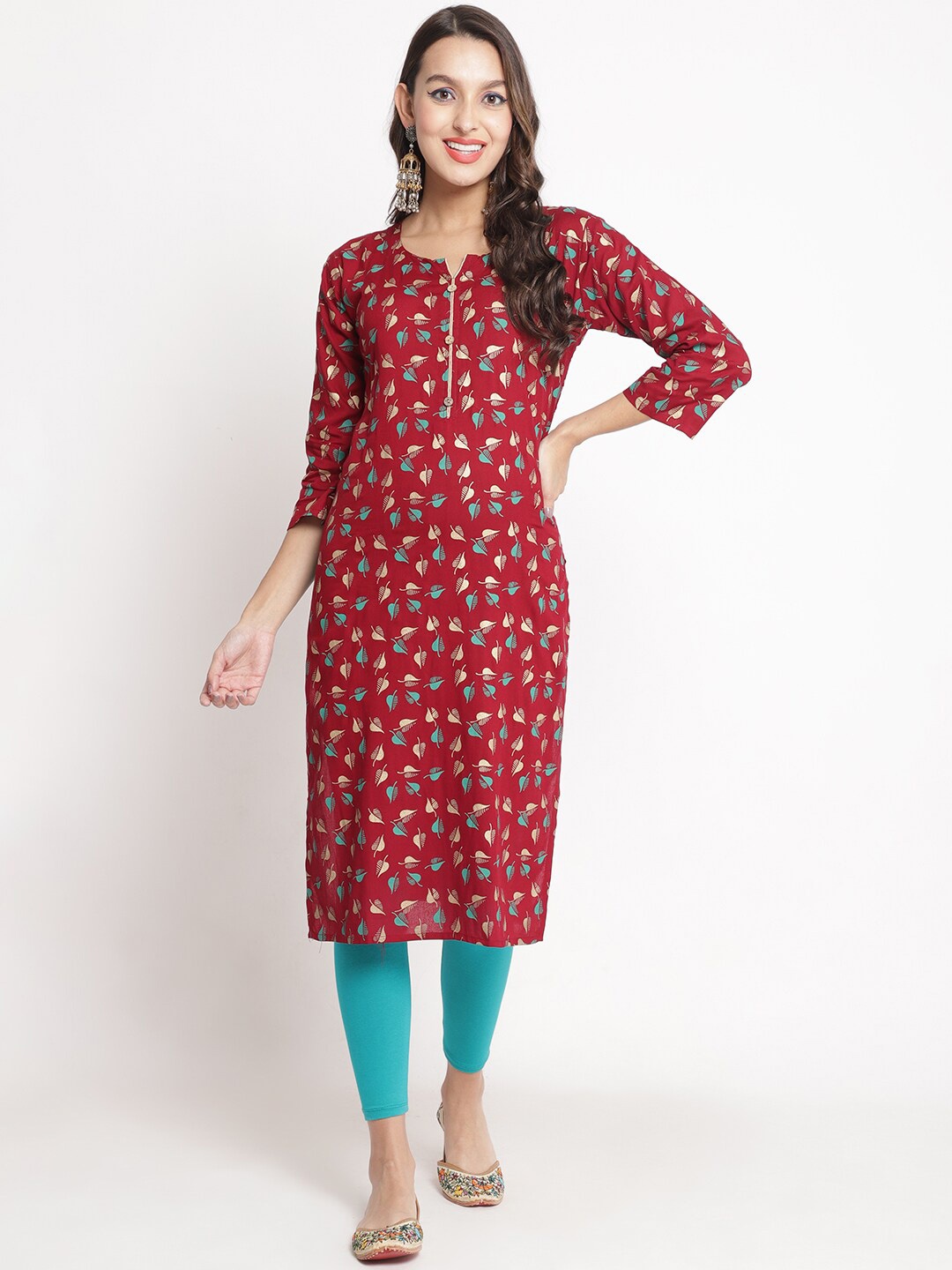 

Jinfo Ethnic Motifs Printed Kurta With Leggings, Maroon