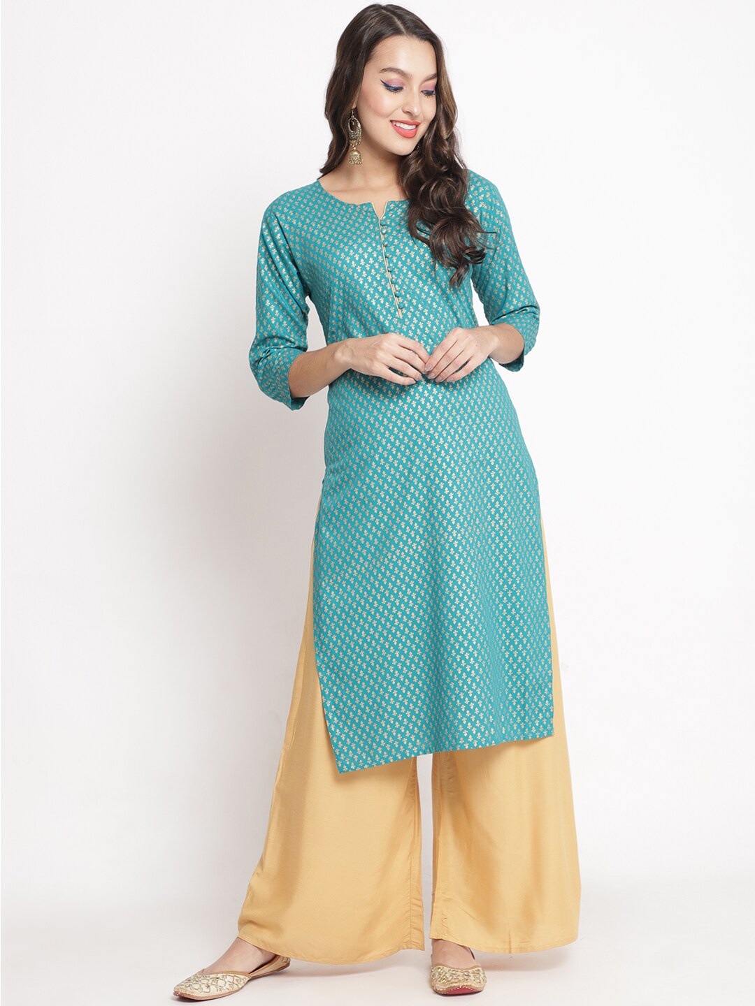 

Jinfo Ethnic Motifs Printed Kurta With Palazzos, Blue