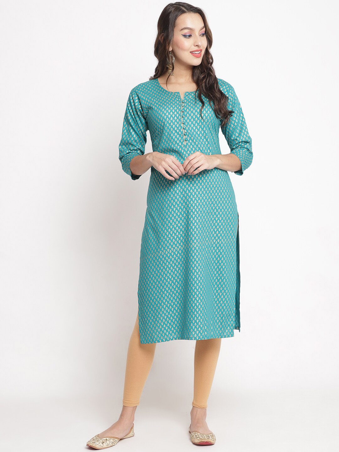 

Jinfo Ethnic Motifs Printed Straight Kurta With Leggings, Blue