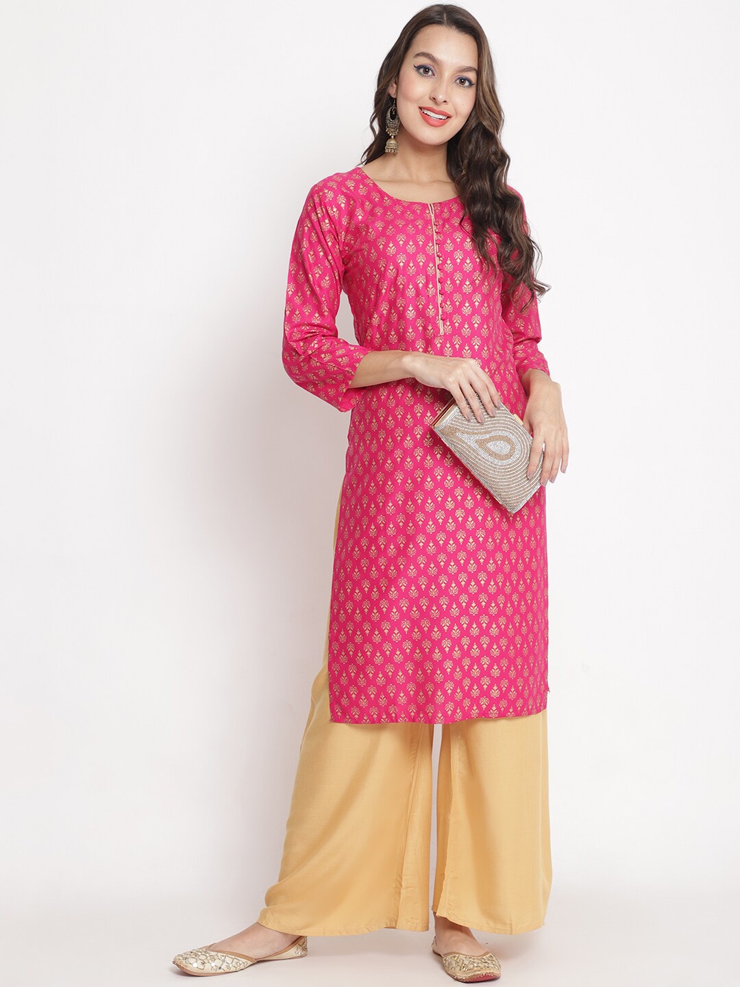 

Jinfo Ethnic Motifs Printed Straight Kurta with Palazzos, Pink